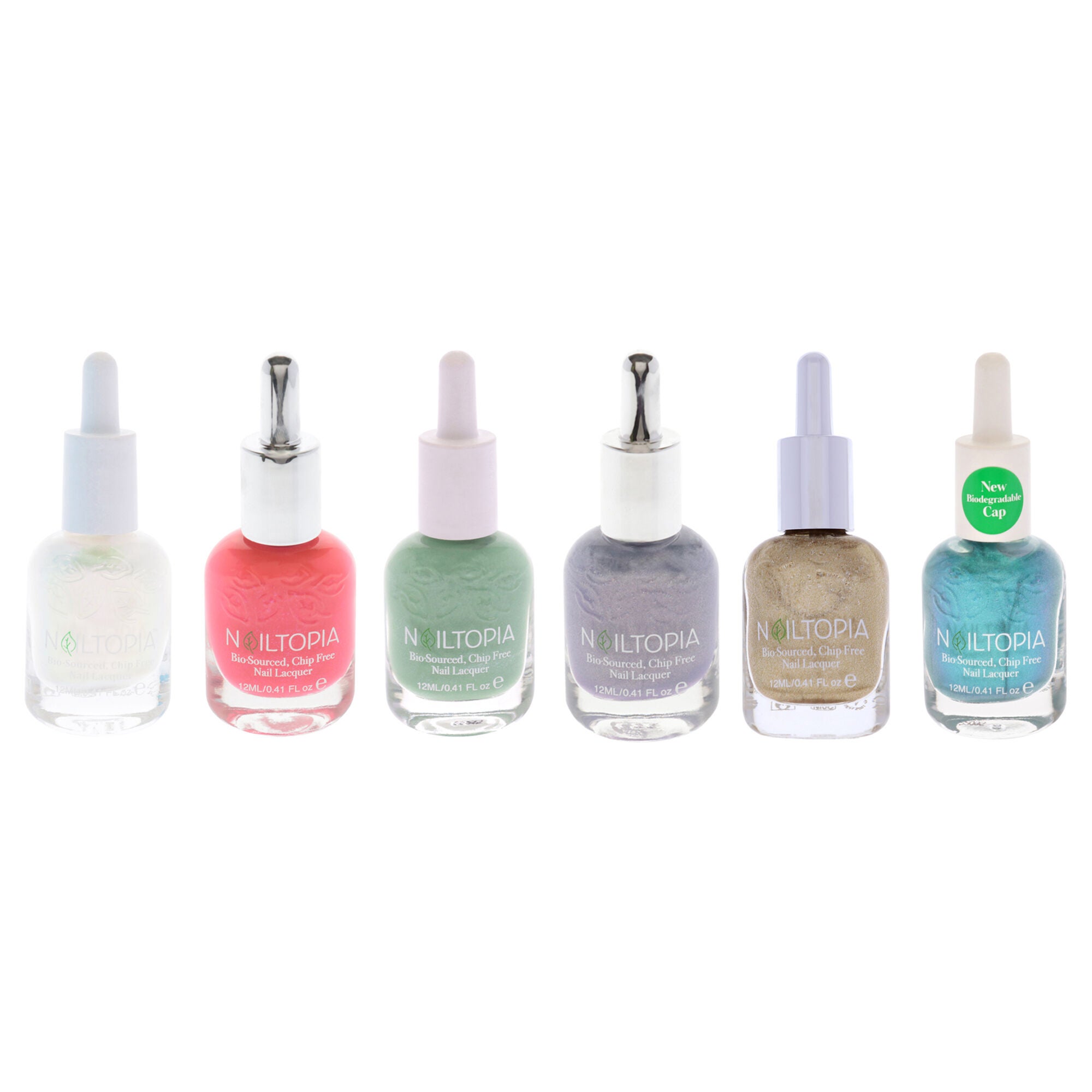Bio-Sourced Chip Free Nail Lacquer Kit by Nailtopia for Women - 6 x 0.41 oz Nail Polish Set, See Description, hi-res image number 0