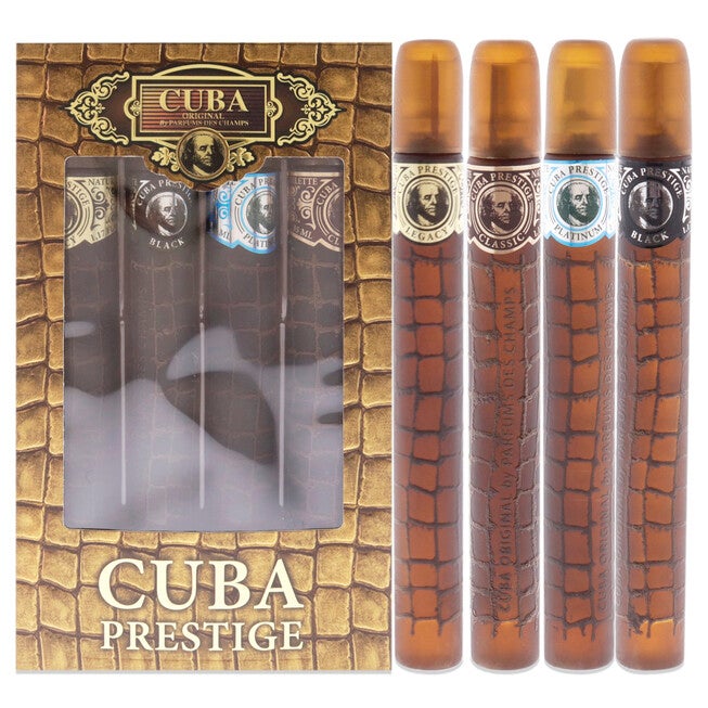 Cuba Prestige by Cuba for Men 4 Pc Gift Set 1.17oz Classic EDT Spray, 1.17oz Black EDT Spray, 1.17oz Platinum EDT Spray, 1.17oz Legacy EDT Spray, NA, hi-res image number null