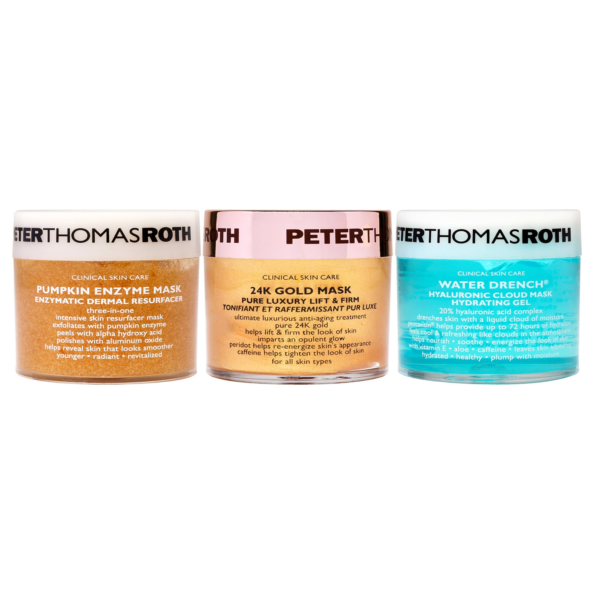Mask Blast-Off Kit by Peter Thomas Roth for Unisex - 3 Pc 1.7oz Pumpkin Enzyme Mask, 1.7oz 24K Gold Mask, 1.7oz Water Drench Hyaluronic Cloud Mask, See Description, alternate image number 2