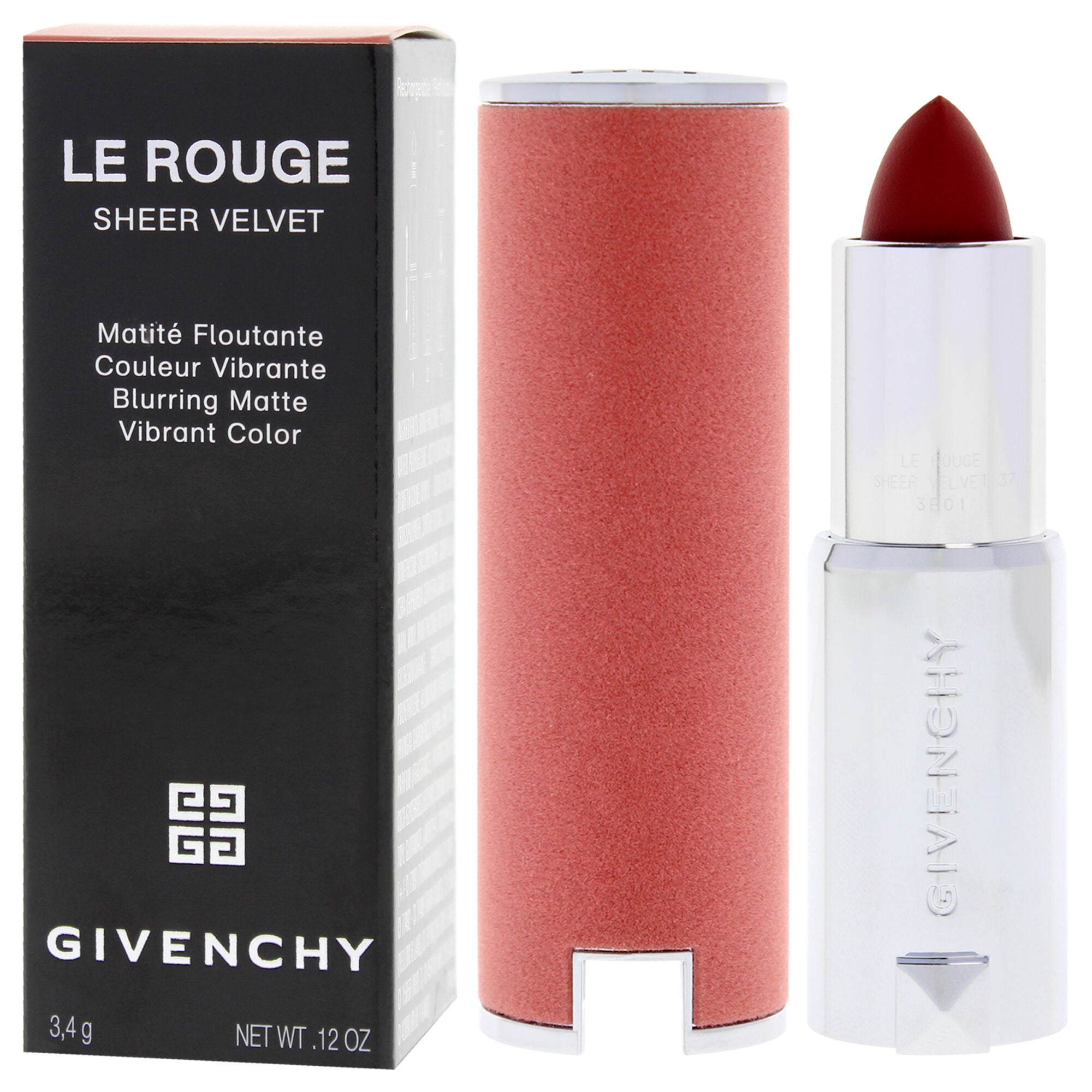 Le Rouge Sheer Velvet Matte Lipstick - 37 Rouge Graine by Givenchy for Women - 0.12 oz Lipstick (Refillable), Red, alternate image number 3