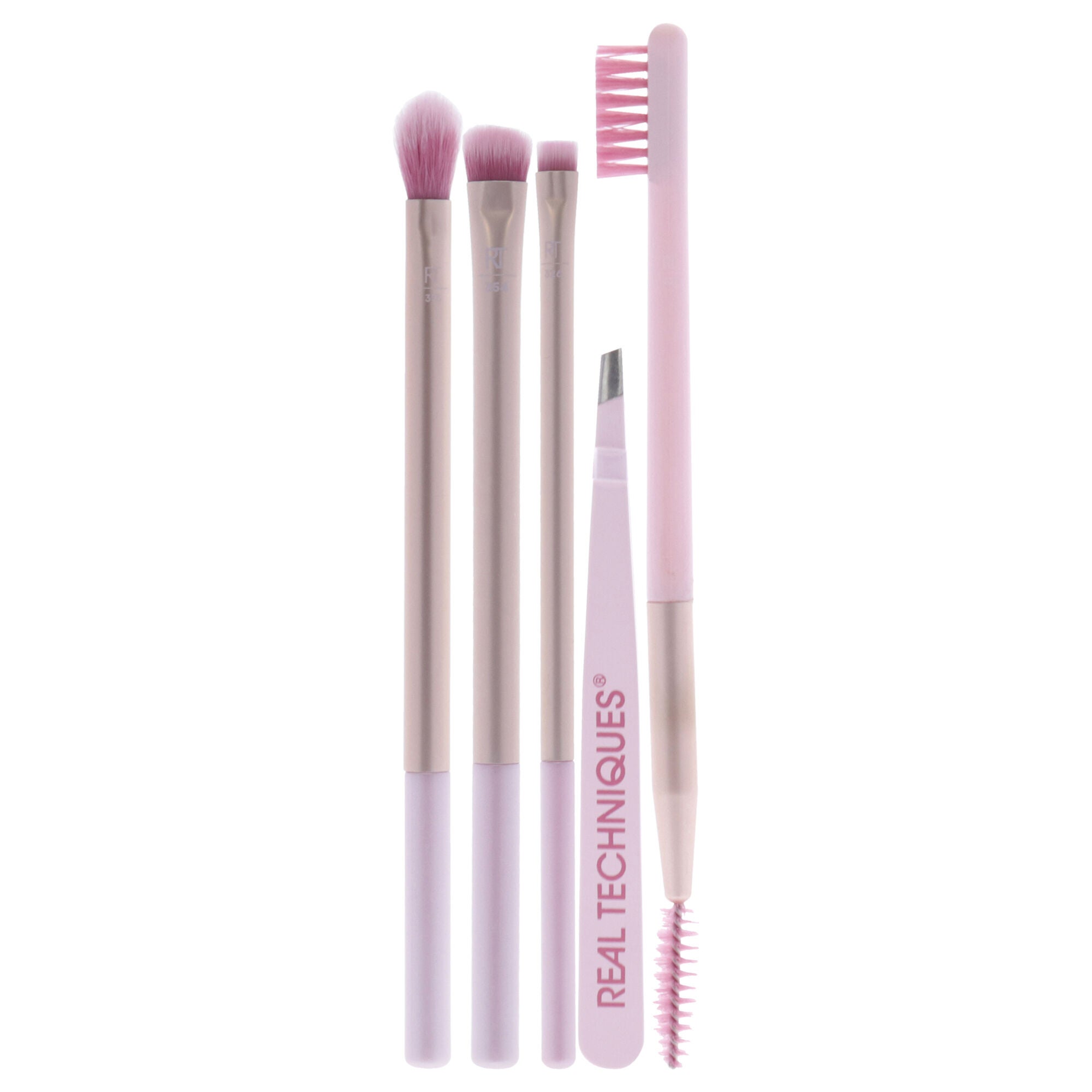 Naturally Beautiful Eye Set by Real Techniques for Women - 5 Pc Tapered Shadow Brush - 355, Brow Highlighter Brush - 354, Flat Liner Brush - 326, Brow Duo Brush - 353, Fine Point Tweezer, Red, alternate image number 4