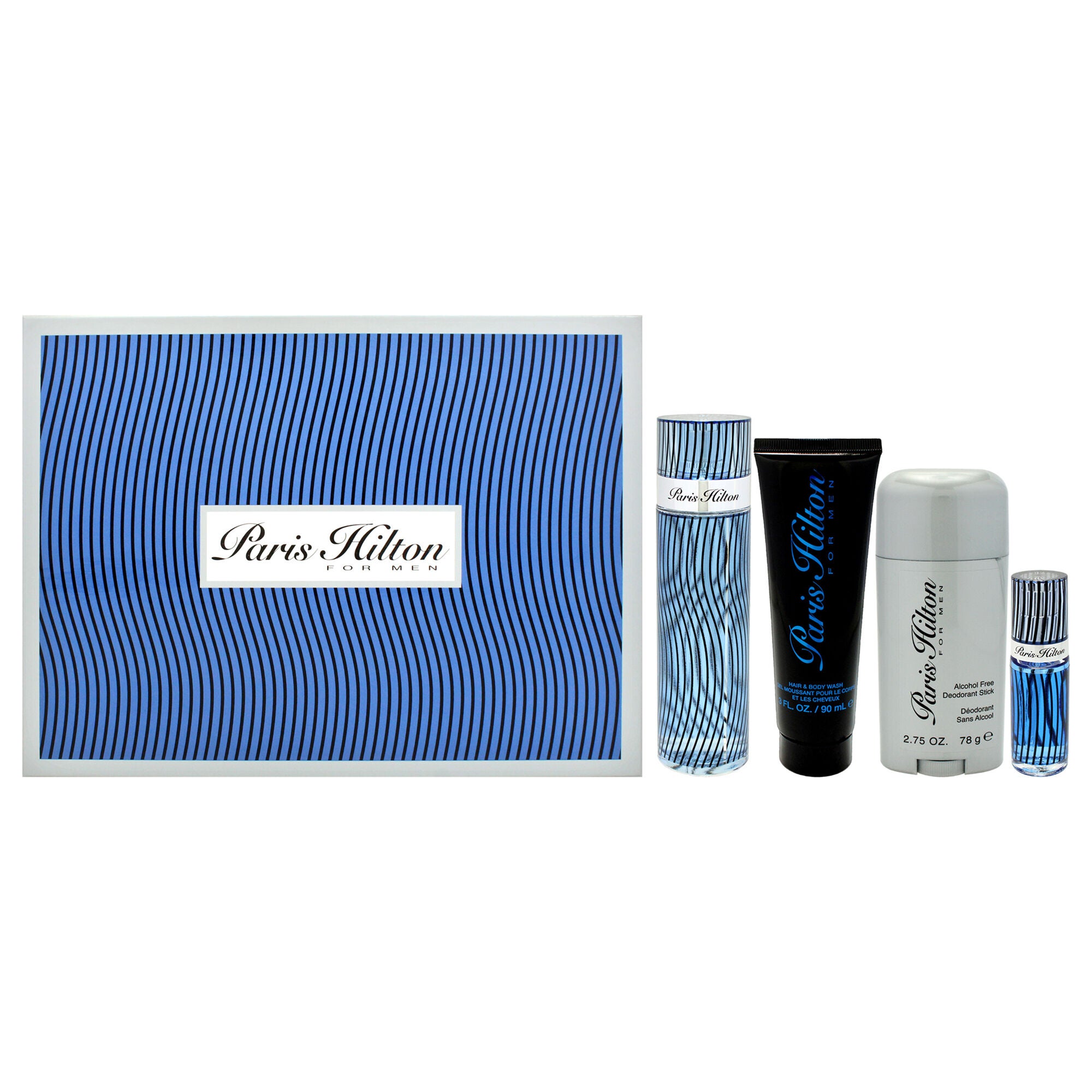 Paris Hilton by Paris Hilton for Men - 4 Pc Gift Set 3.4oz EDT Spray, 3oz Hair and Body Wash, 2.75oz Alcohol Free Deodorant Stick, 0.34oz EDT Spray, See Description, hi-res image number 0