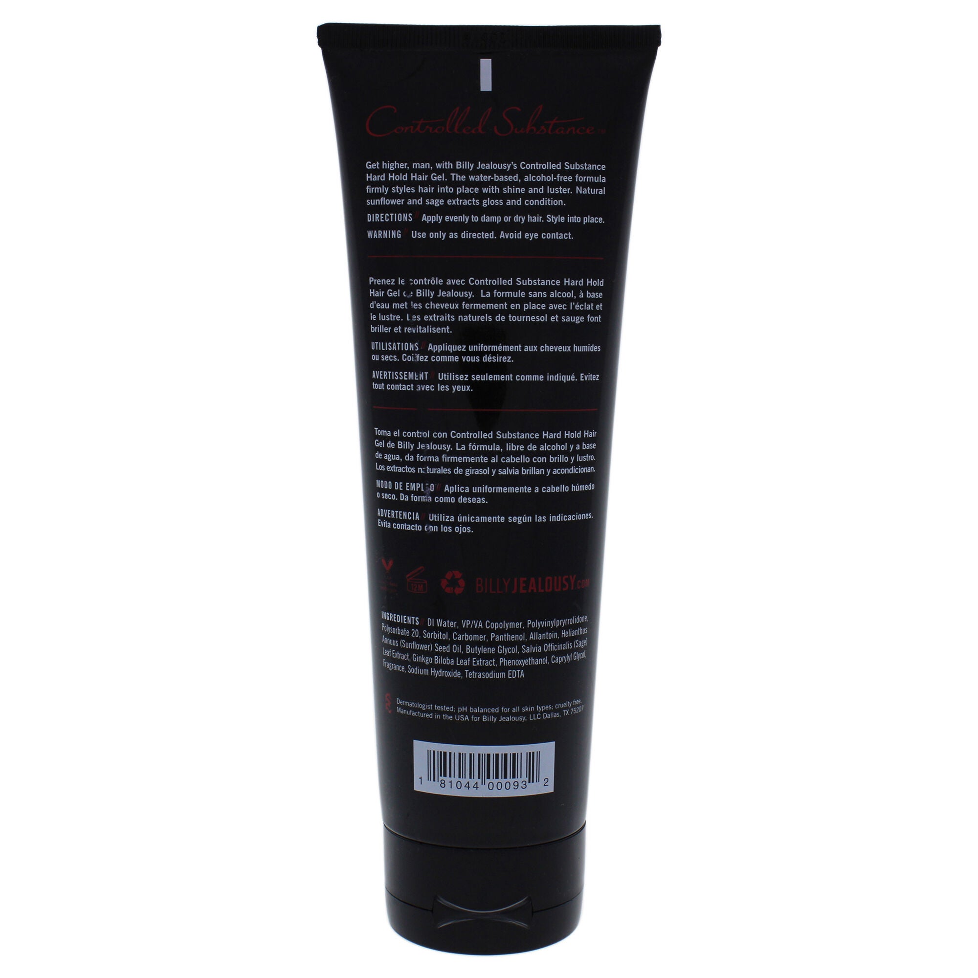 Controlled Substance Hard Hold Hair Gel by Billy Jealousy for Unisex - 8.4 oz Gel, See Description, alternate image number 1
