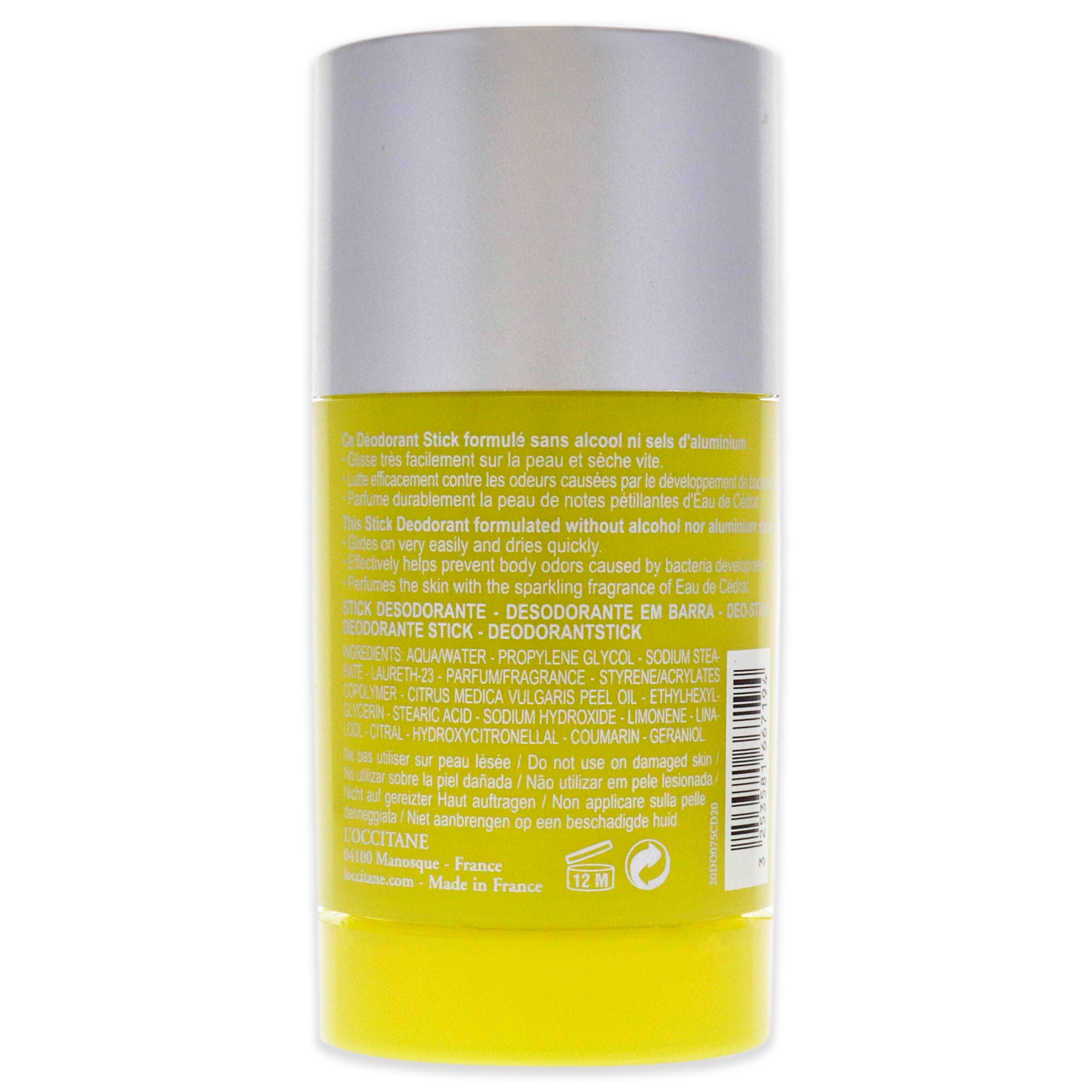 Cedrat Stick Deodorant by LOccitane for Men - 2.6 oz Deodorant Stick, See Description, alternate image number 1