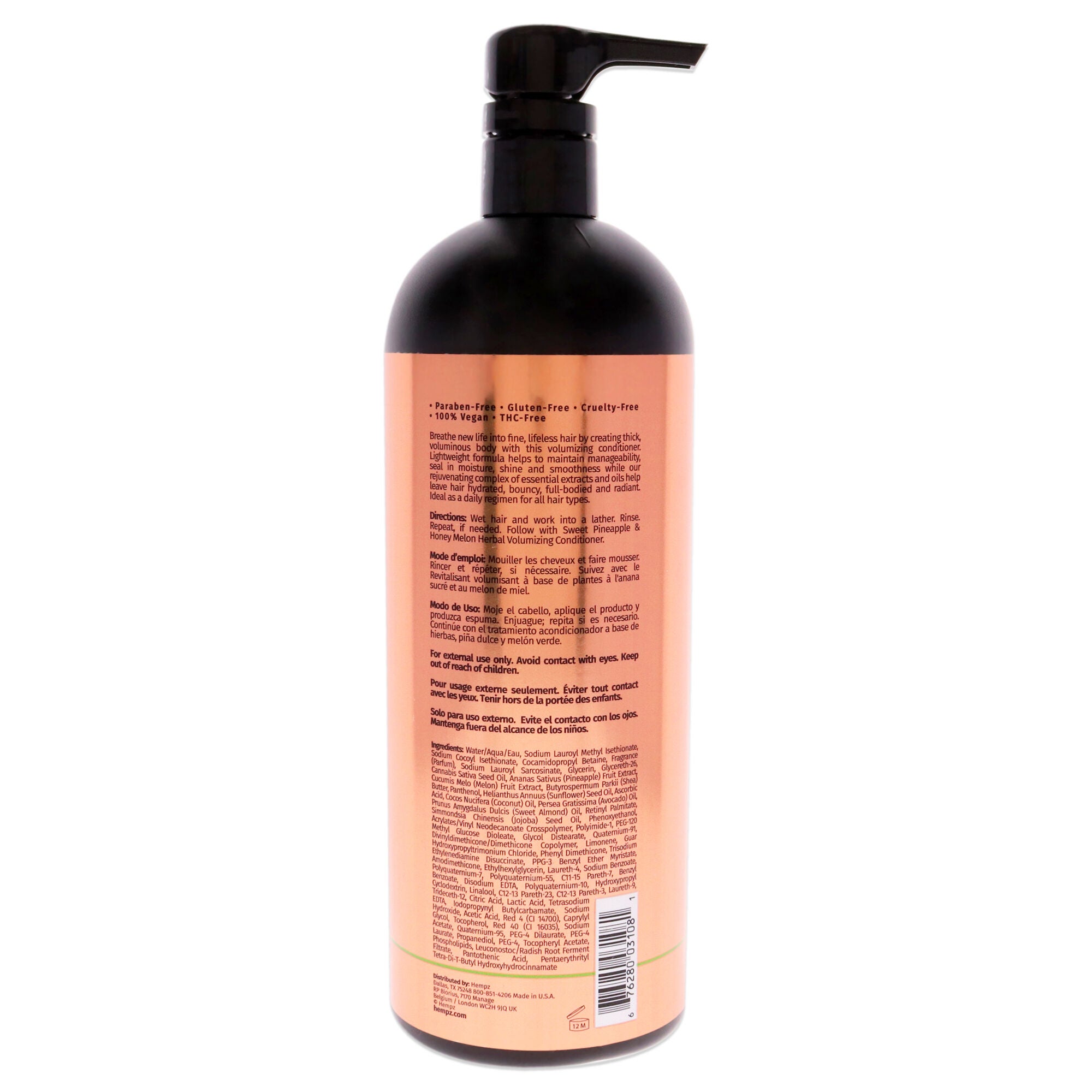Sweet Pineapple and Honey Melon Herbal Volumizing Shampoo by Hempz for Unisex - 33.8 oz Shampoo, See Description, alternate image number 1