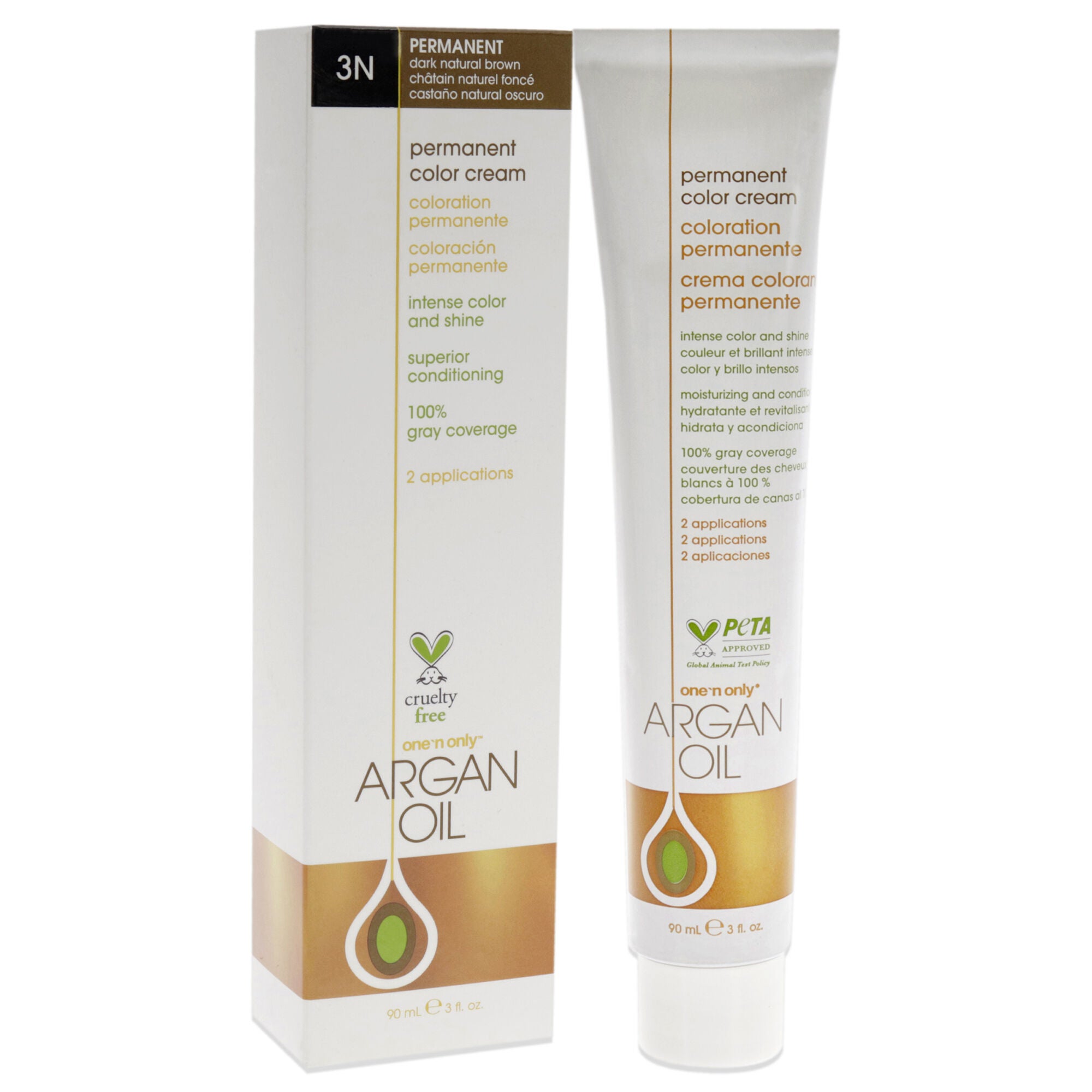 Argan Oil Permanent Color Cream - 3N Dark Natural Brown by One n Only for Unisex - 3 oz Hair Color, See Description, alternate image number 2