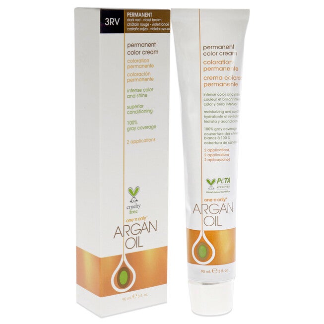 Argan Oil Permanent Color Cream - 3RV Dark Red Violet Brown by One n Only for Unisex - 3 oz Hair Color, See Description, alternate image number 1