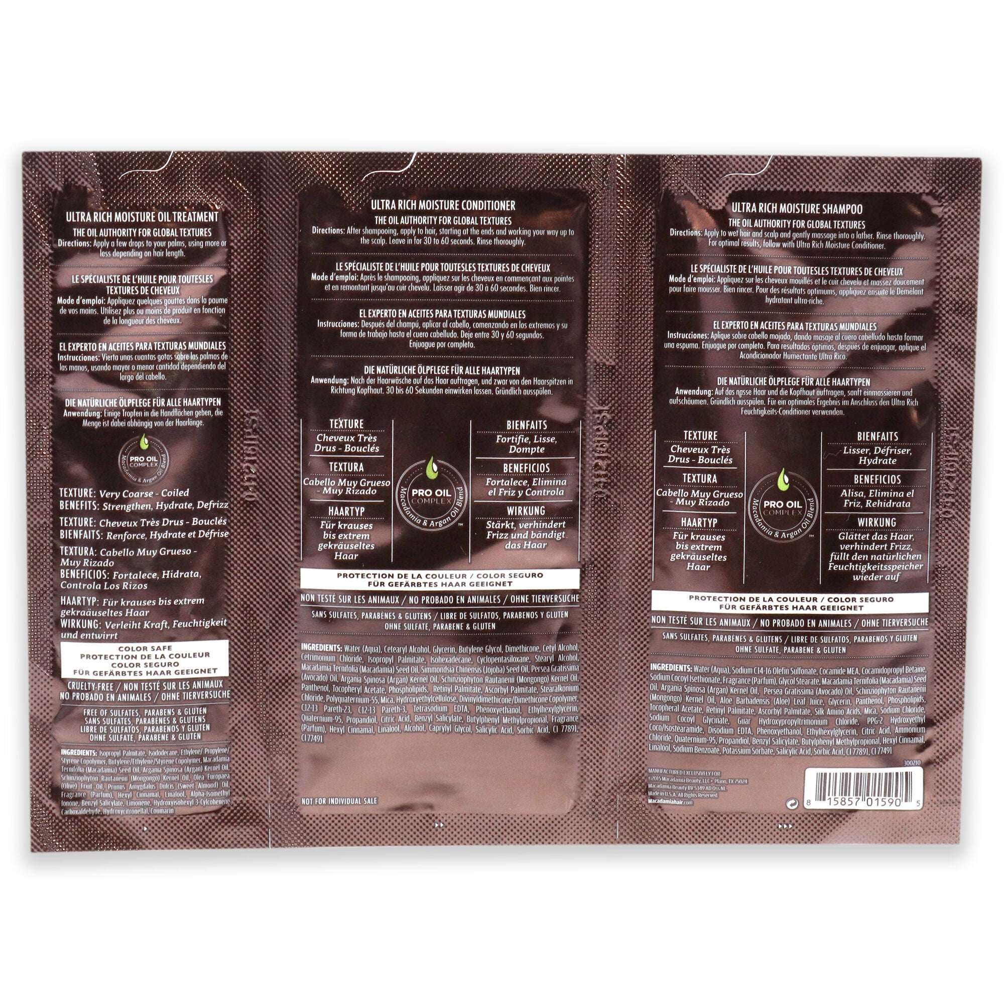 Professional Ultra Rich Moisture Set by Macadamia Oil for Unisex - 3 Pc Kit 0.34oz Shampoo, 0.34oz Conditioner, 0.17oz Oil Treatment, See Description, alternate image number 1