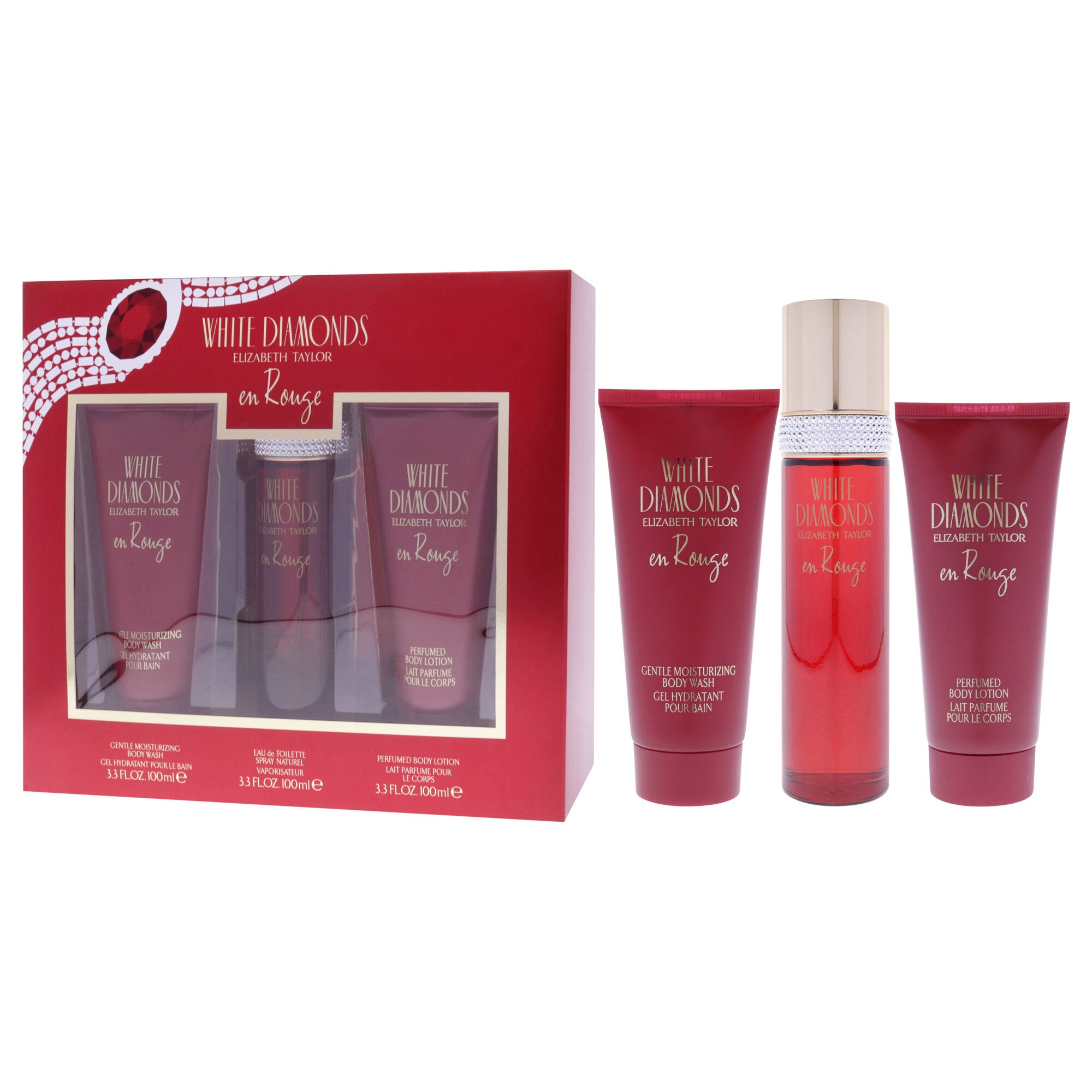 White Diamonds En Rouge by Elizabeth Taylor for Women - 3 Pc Gift Set 3.3oz EDT Spray, 3.3oz Body Lotion, 3.3oz Body Wash, See Description, alternate image number 3