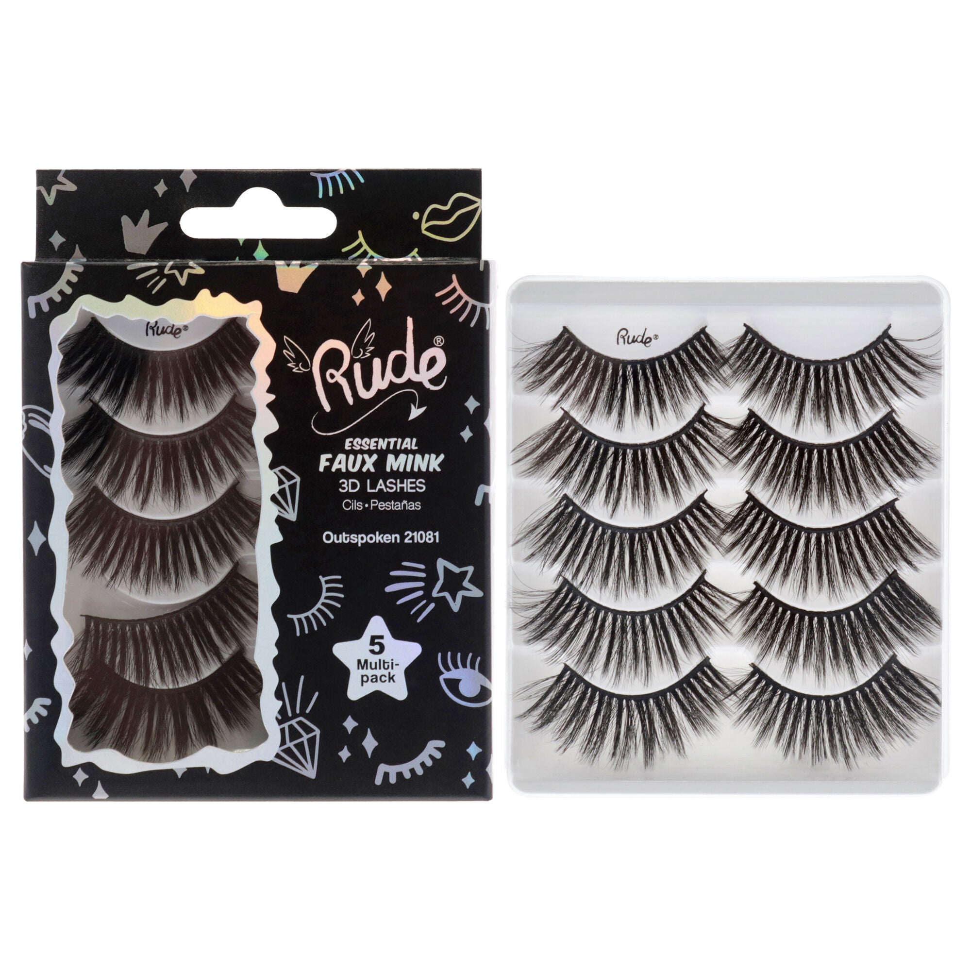 Essential Faux Mink 3D Lashes - Outspoken by Rude Cosmetics for Women - 5 Pair Eyelashes, Black, hi-res image number 0