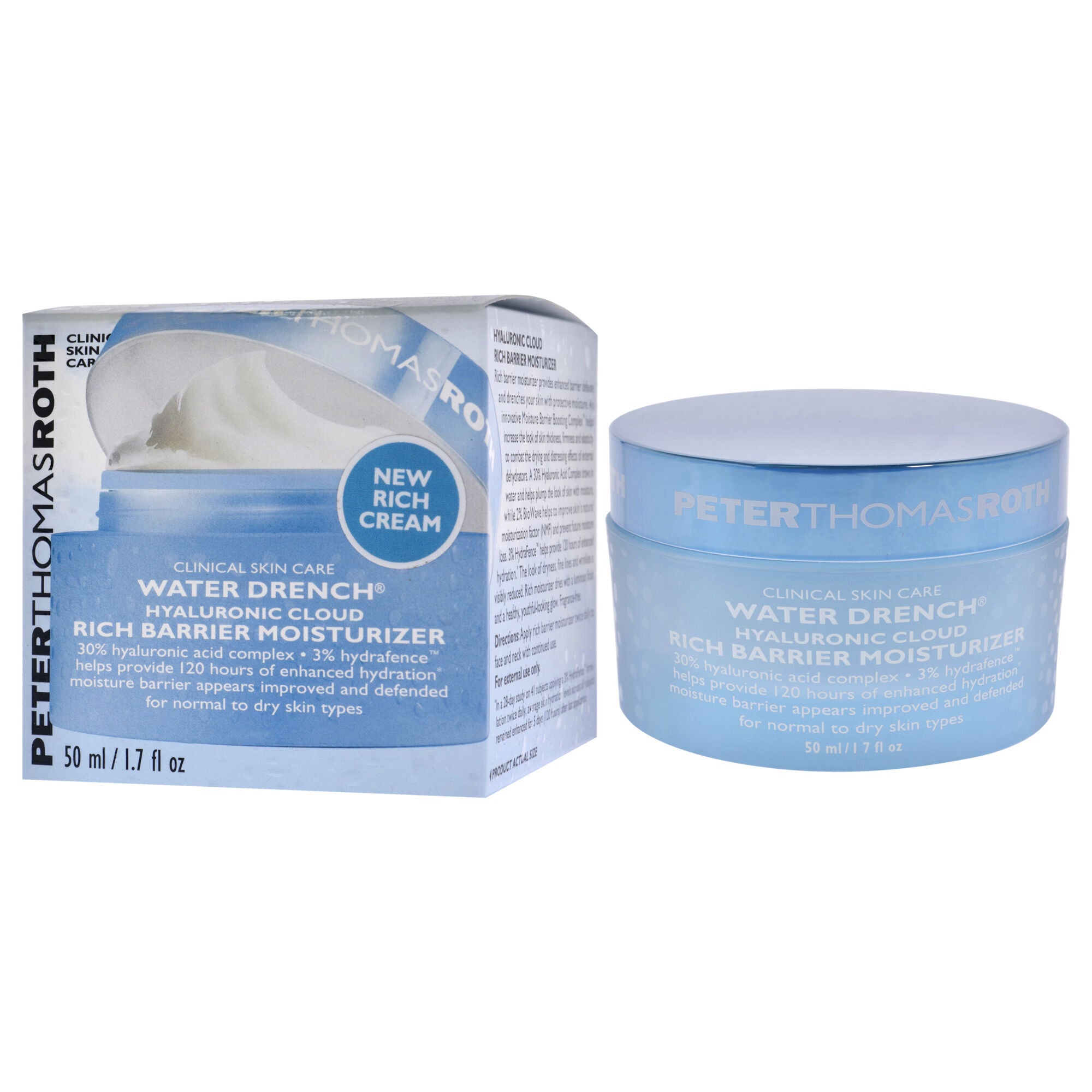 Water Drench Hyaluronic Cloud Rich Barrier Moisturizer by Peter Thomas Roth for Unisex - 1.7 oz Moisturizer, See Description, alternate image number 3