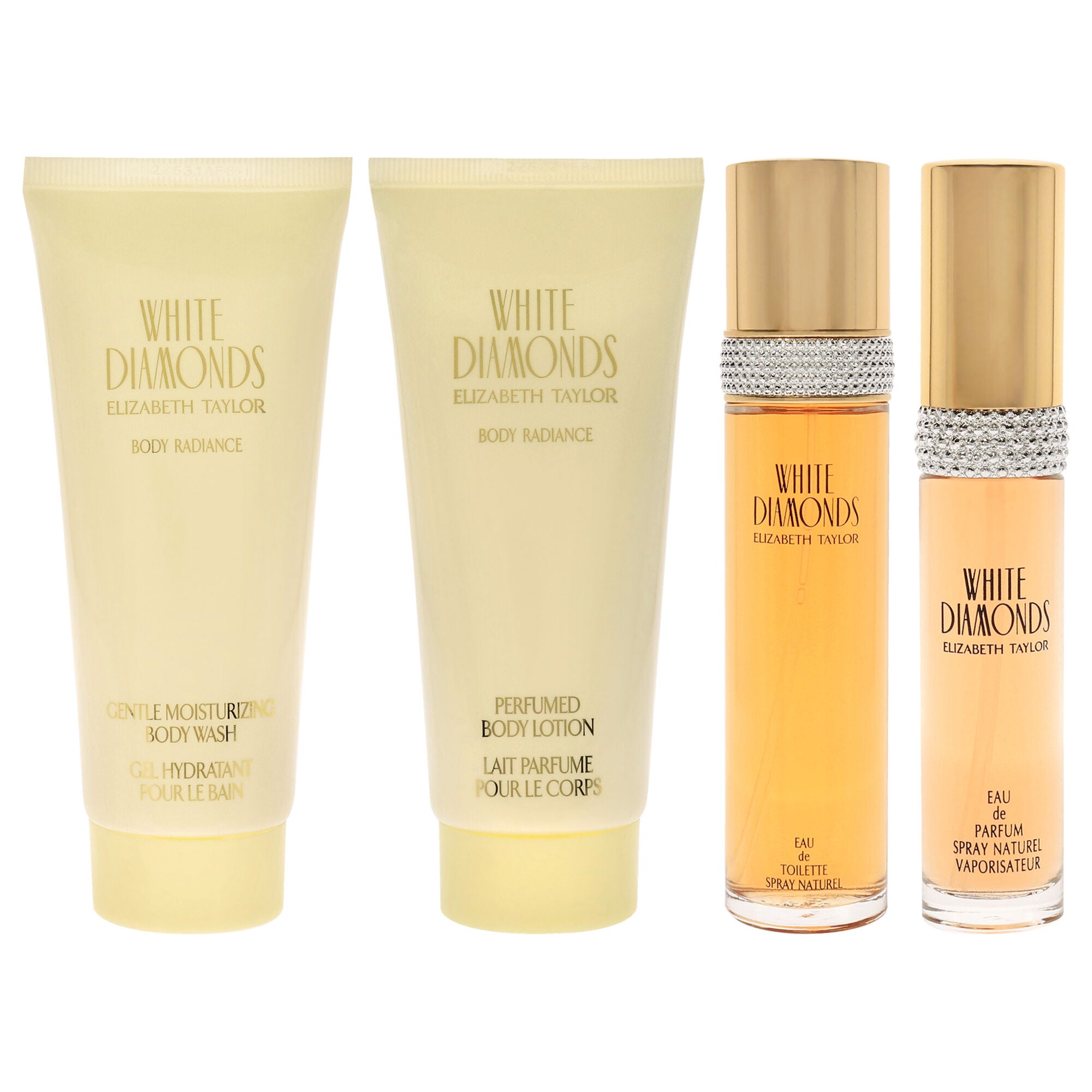 White Diamonds by Elizabeth Taylor for Women - 4 Pc Gift Set 3.3oz EDT Spray, 3.3oz Body Lotion, 3.3oz Body Wash, 15ml EDP Spray Mini, See Description, alternate image number 1