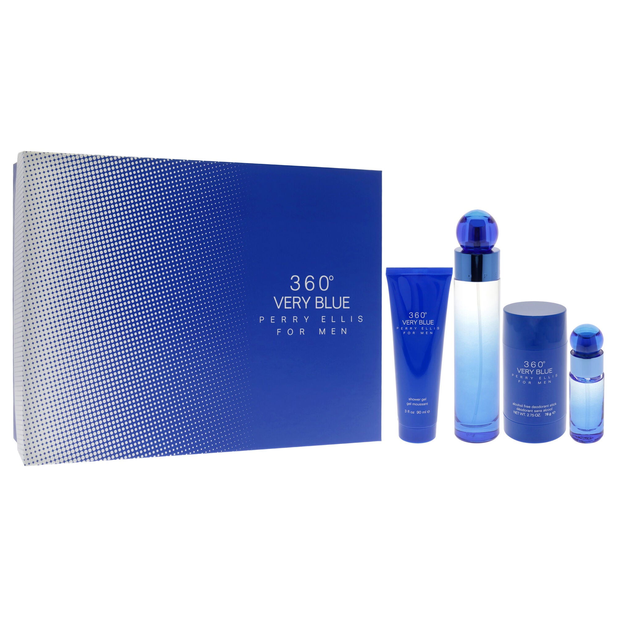 360 Very Blue by Perry Ellis for Men - 4 Pc Gift Set 3.4oz EDT Spray, 7.5ml EDT Spray, 2.75oz Deodorant Stick Plus, 3oz Shower Gel, See Description, alternate image number 2