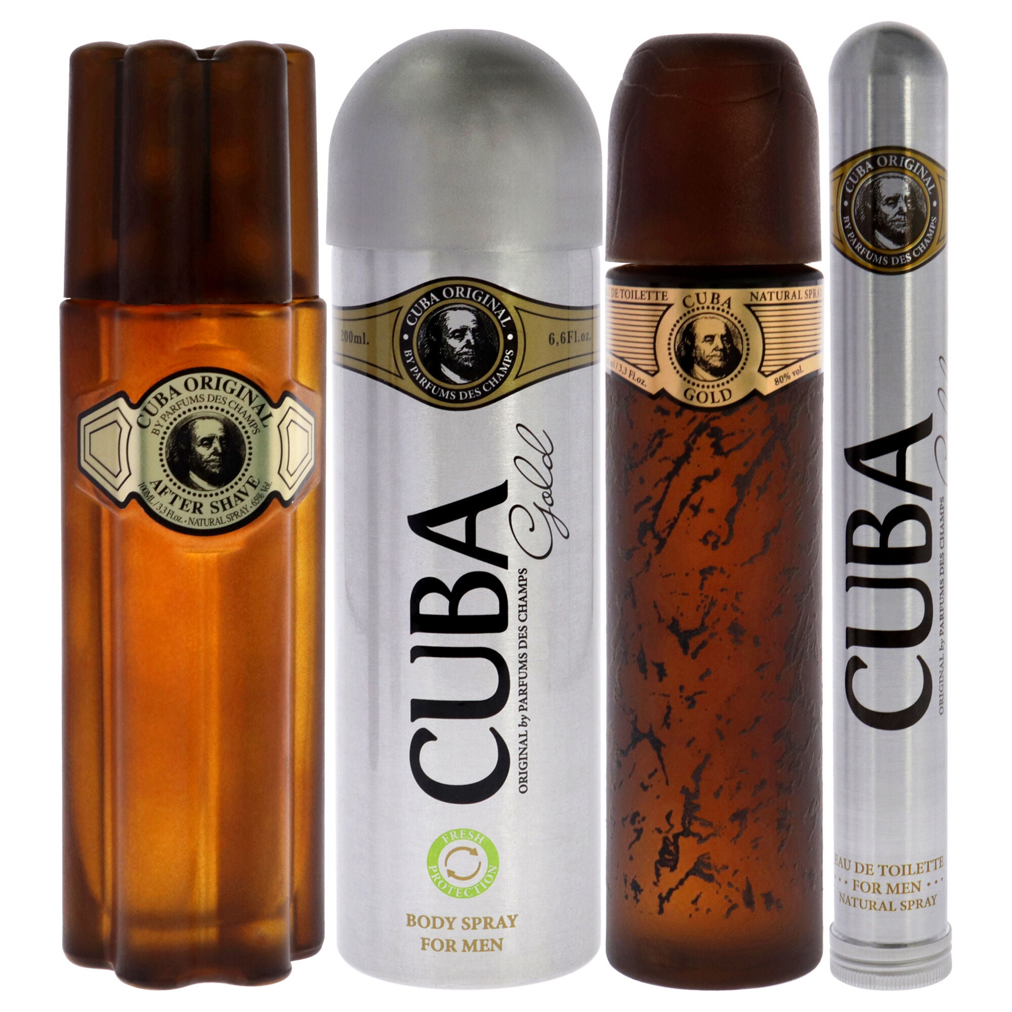 Cuba Gold by Cuba for Men - 4 Pc Gift Set 3.3oz EDT Spray, 1.17oz EDT Spray, 6.6oz Deodorant Spray, 3.3oz After Shave, Buckett, See Description, alternate image number 1
