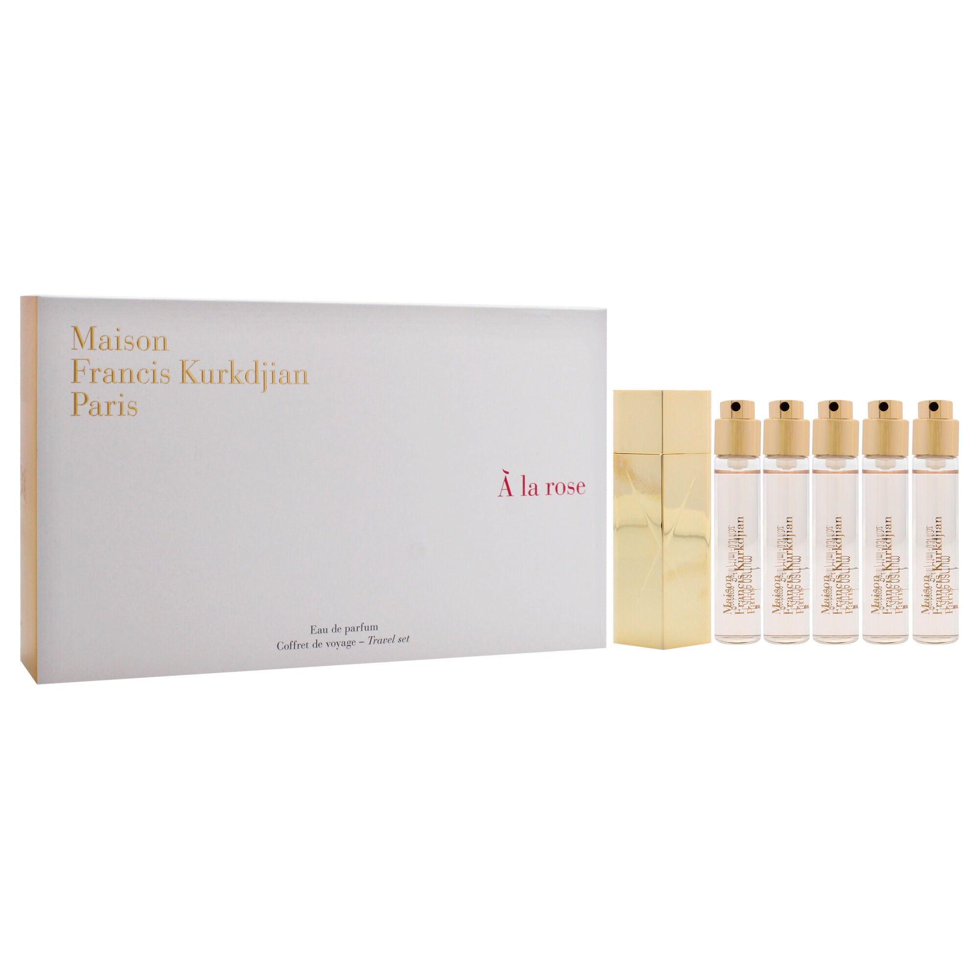 A La Rose Travel Set by Maison Francis Kurkdjian for Women - 6 Pc Gift Set 5 x 0.37 EDP Spray (Refill), Case Gold (Empty), See Description, alternate image number 2