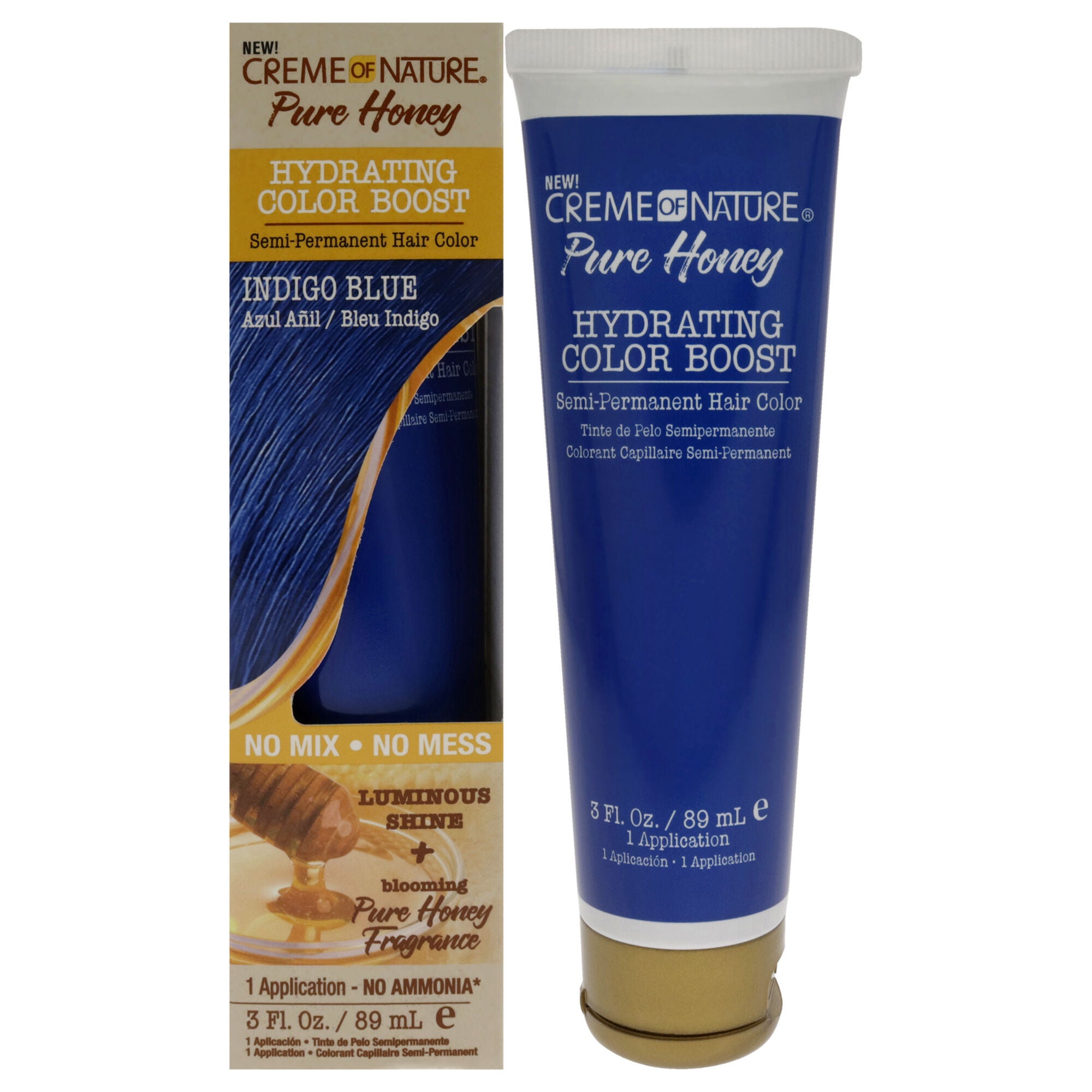 Pure Honey Hydrating Color Boost Semi-Permanent Hair Color - Indigo Blue by Creme of Nature for Unisex - 3 oz Hair Color, See Description, hi-res image number 0