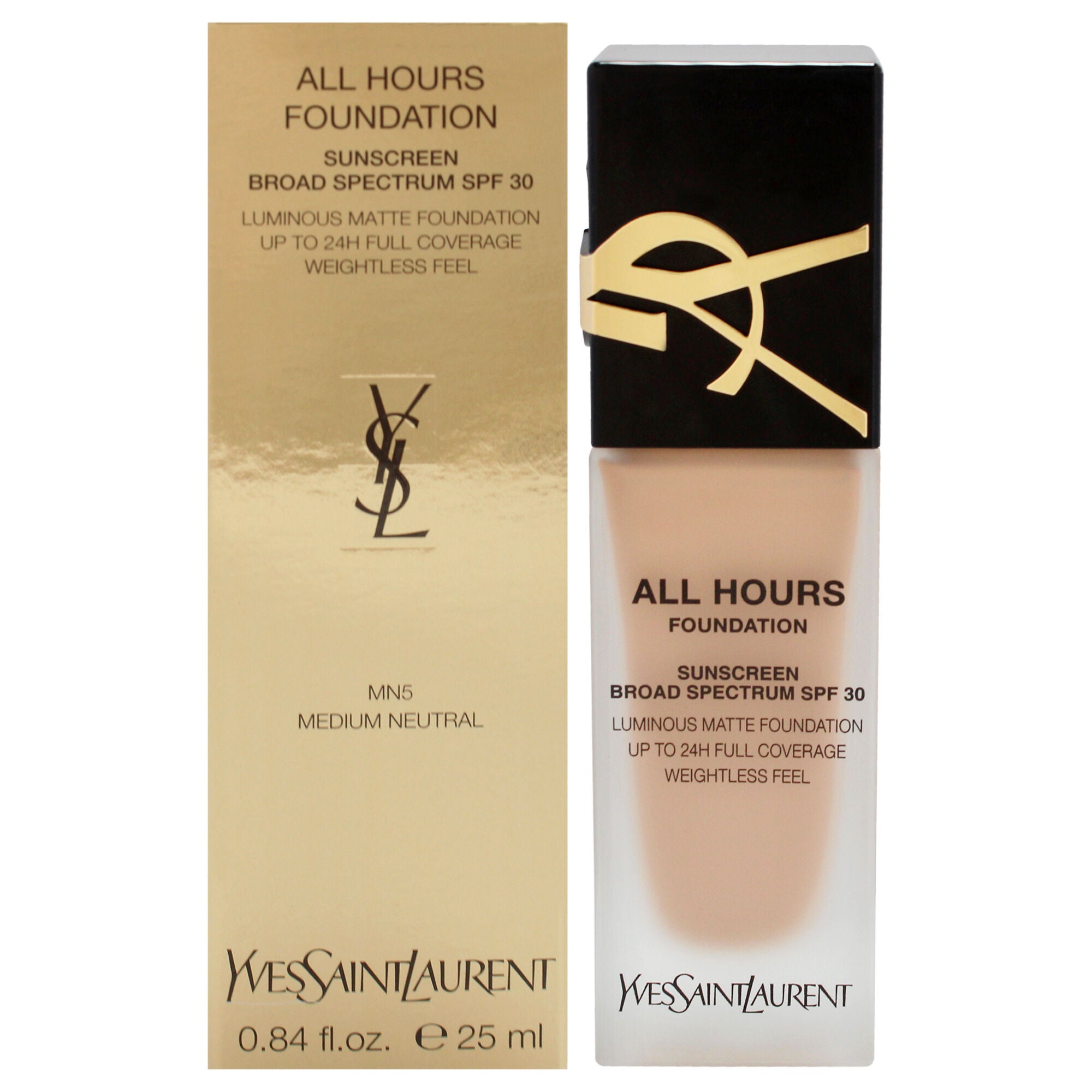 All Hours Foundation SPF 30 - MN5 Medium Neutral by Yves Saint Laurent for Women - 0.84 oz Foundation, See Description, hi-res image number 0