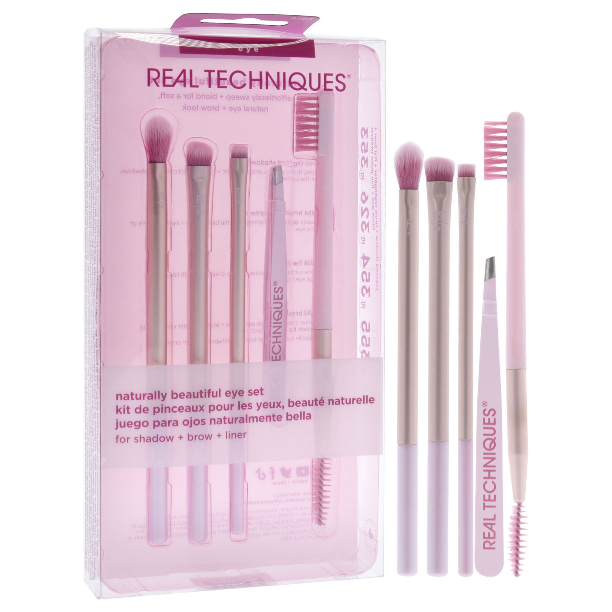 Naturally Beautiful Eye Set by Real Techniques for Women - 5 Pc Tapered Shadow Brush - 355, Brow Highlighter Brush - 354, Flat Liner Brush - 326, Brow Duo Brush - 353, Fine Point Tweezer, Red, alternate image number 1