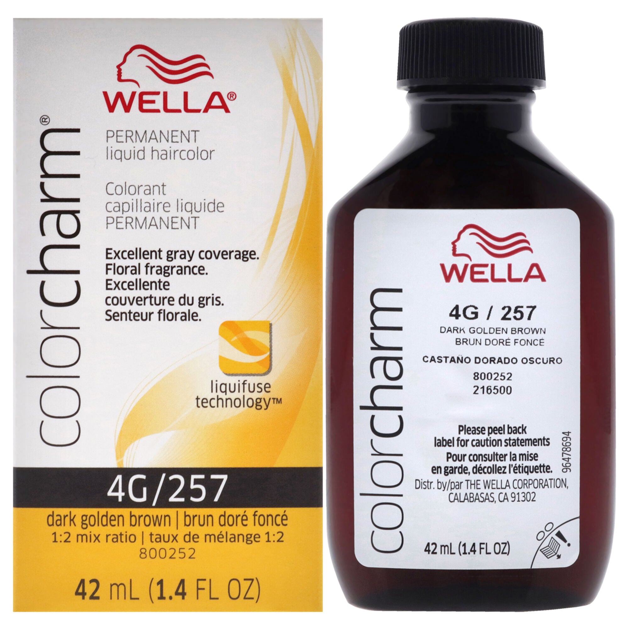 Color Charm Permanent Liquid Hair Color - 4G 257 Dark Golden Brown by Wella for Unisex - 1.42 oz Hair Color, See Description, hi-res image number 0