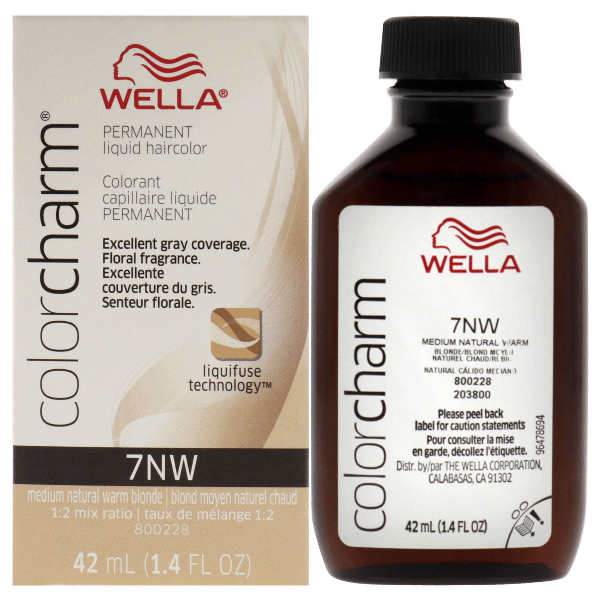 Color Charm Permanent Liquid Hair Color - 7NW Medium Natural Warm Blonde by Wella for Unisex - 1.42 oz Hair Color, See Description, hi-res image number 0