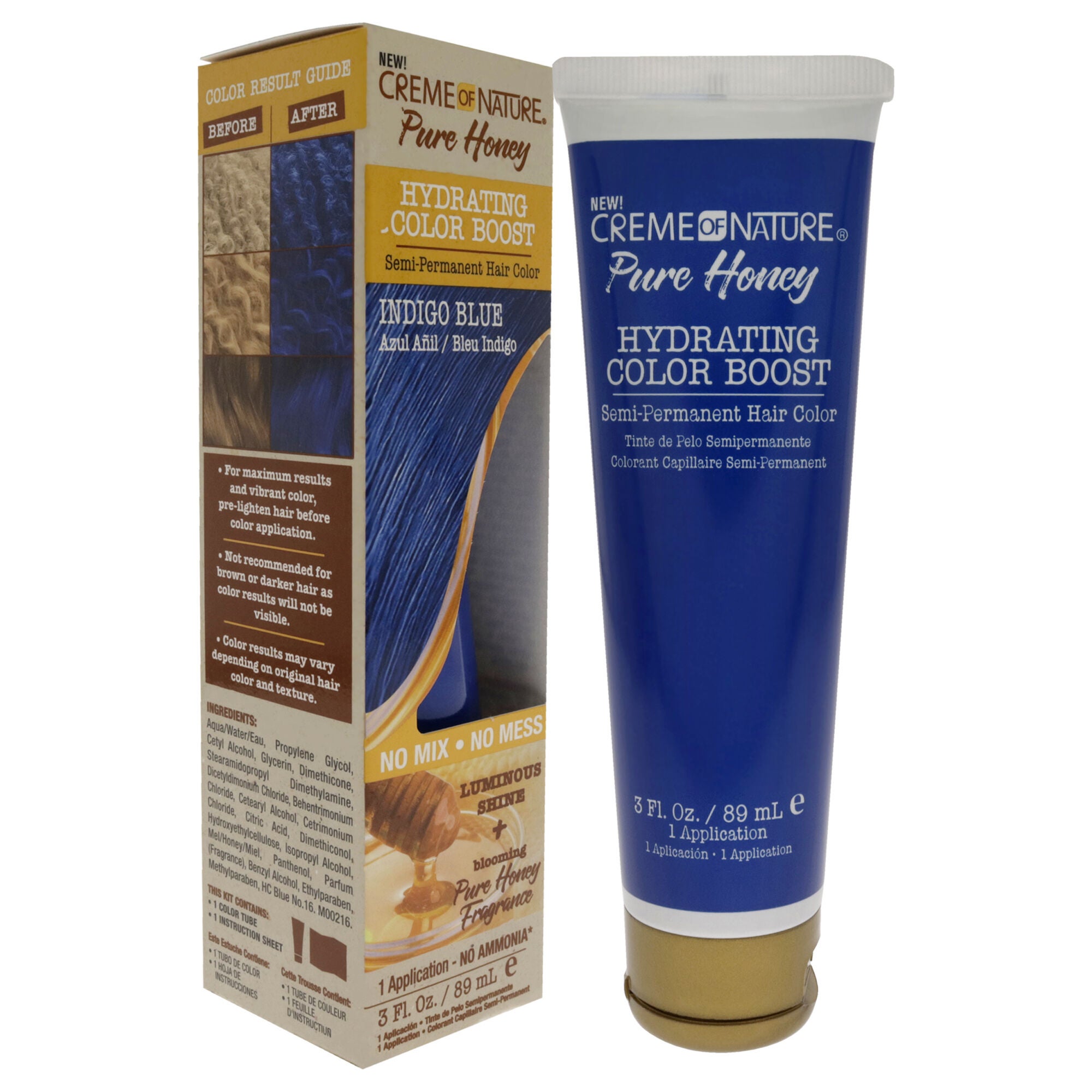 Pure Honey Hydrating Color Boost Semi-Permanent Hair Color - Indigo Blue by Creme of Nature for Unisex - 3 oz Hair Color, See Description, alternate image number 1