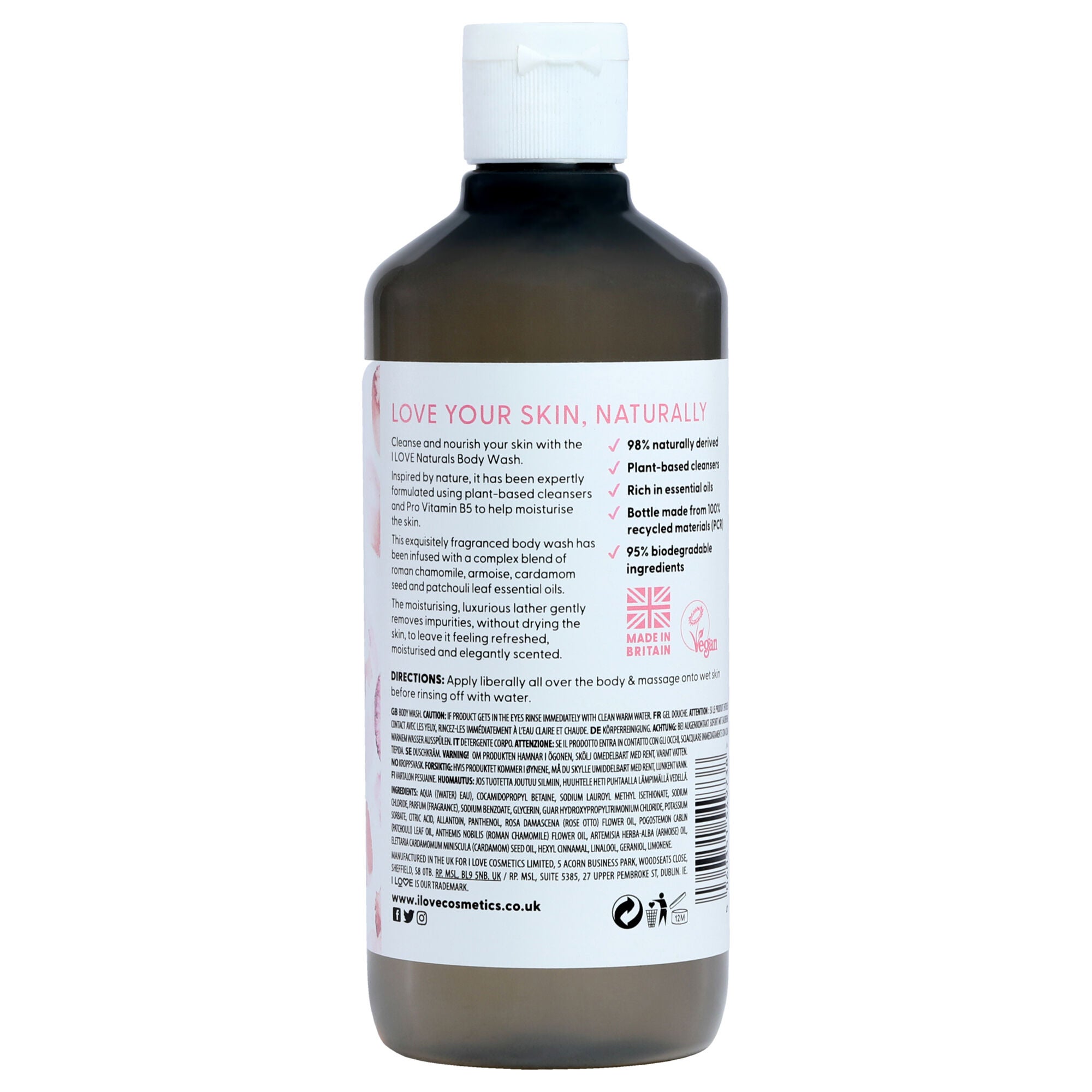 Naturals Body Wash - Rose and Argan by I Love Cosmetics for Women - 16.9 oz Body Wash, See Description, alternate image number 1