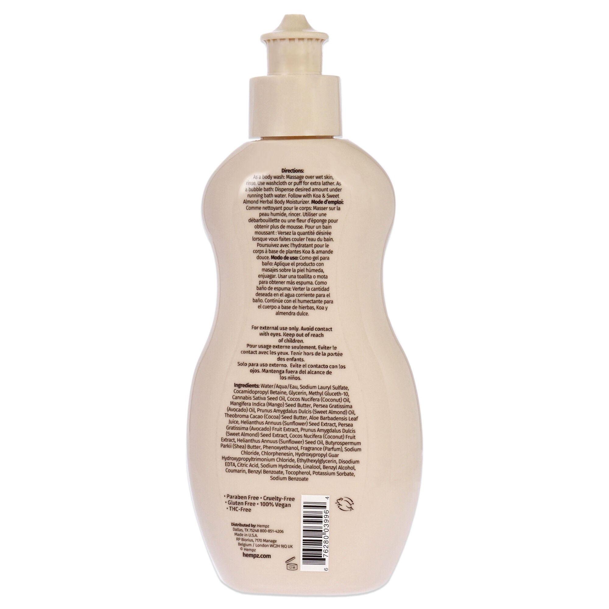 Koa and Sweet Almond Smoothing Herbal Bubble Bath and Body Wash by Hempz for Unisex - 6.7 oz Body Wash, See Description, alternate image number 2