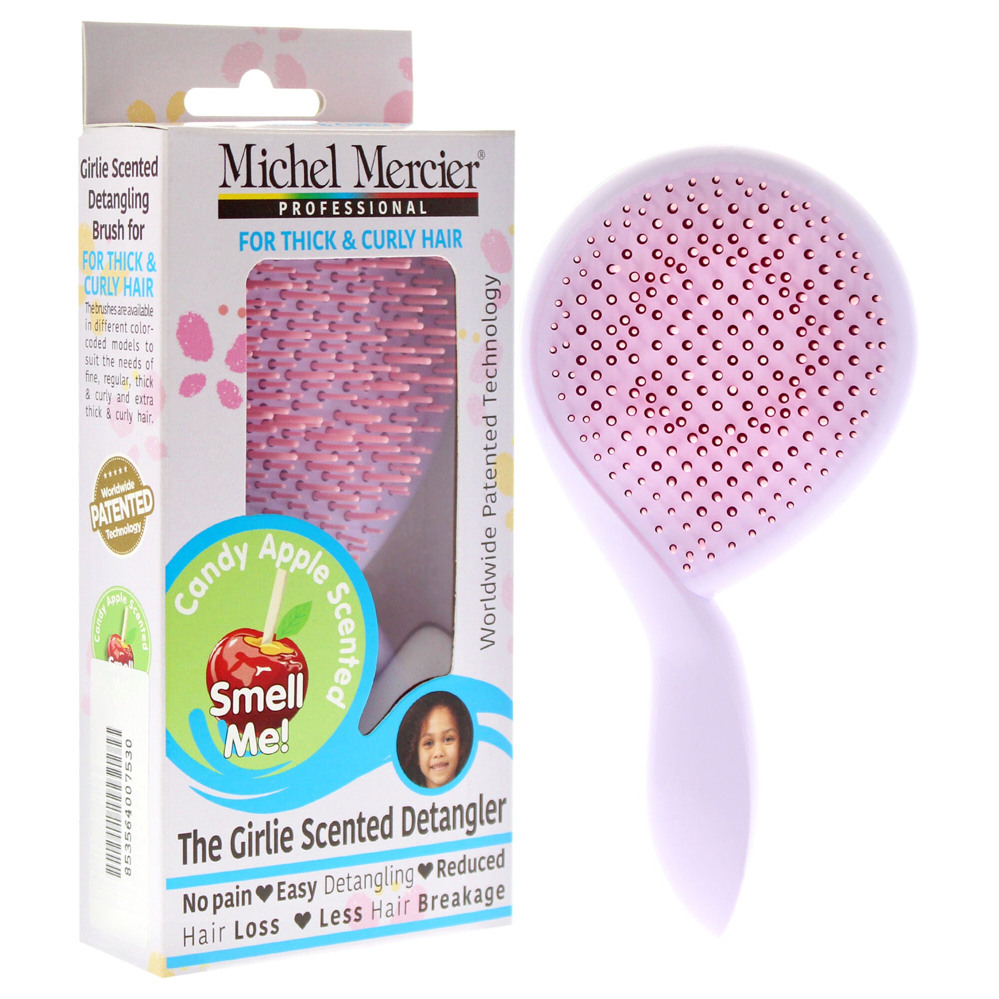 The Girlie Scented Detangler Brush Candy Apple Thick and Curly Hair - Purple-Pink by Michel Mercier for Women - 1 Pc Hair Brush, See Description, alternate image number 1