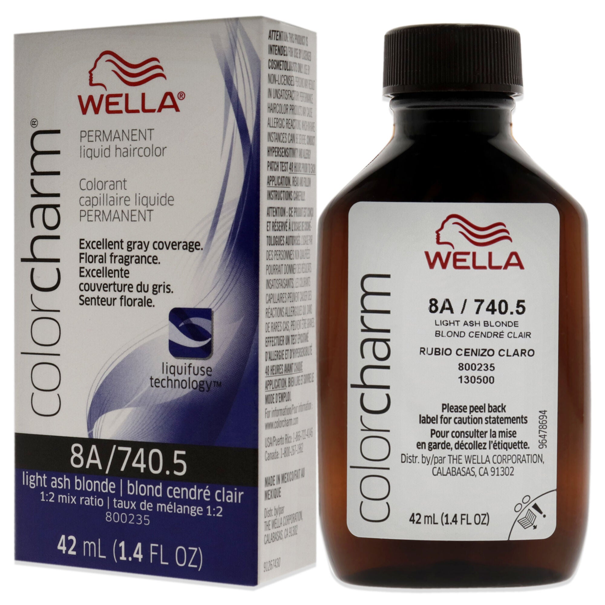Color Charm Permanent Liquid Hair Color - 740.5 8A Light Ash Blonde by Wella for Unisex - 1.42 oz Hair Color, See Description, alternate image number 3
