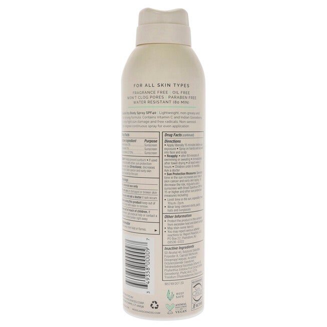 Quick Dry Body Spray SPF 40 by MDSolarSciences for Unisex - 6 oz Sunscreen, NA, alternate image number null