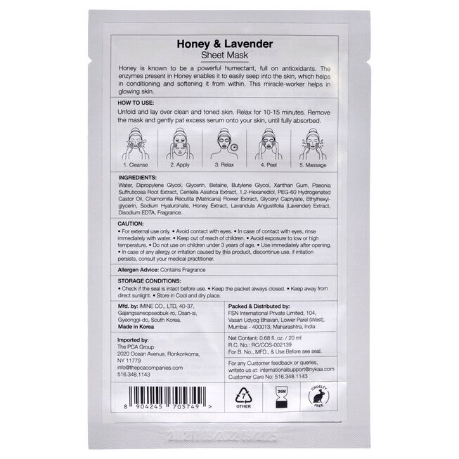Skin Secrets Sheet Mask - Honey and Lavender by Nykaa Naturals for Women - 1 Pc Mask, See Description, alternate image number 2