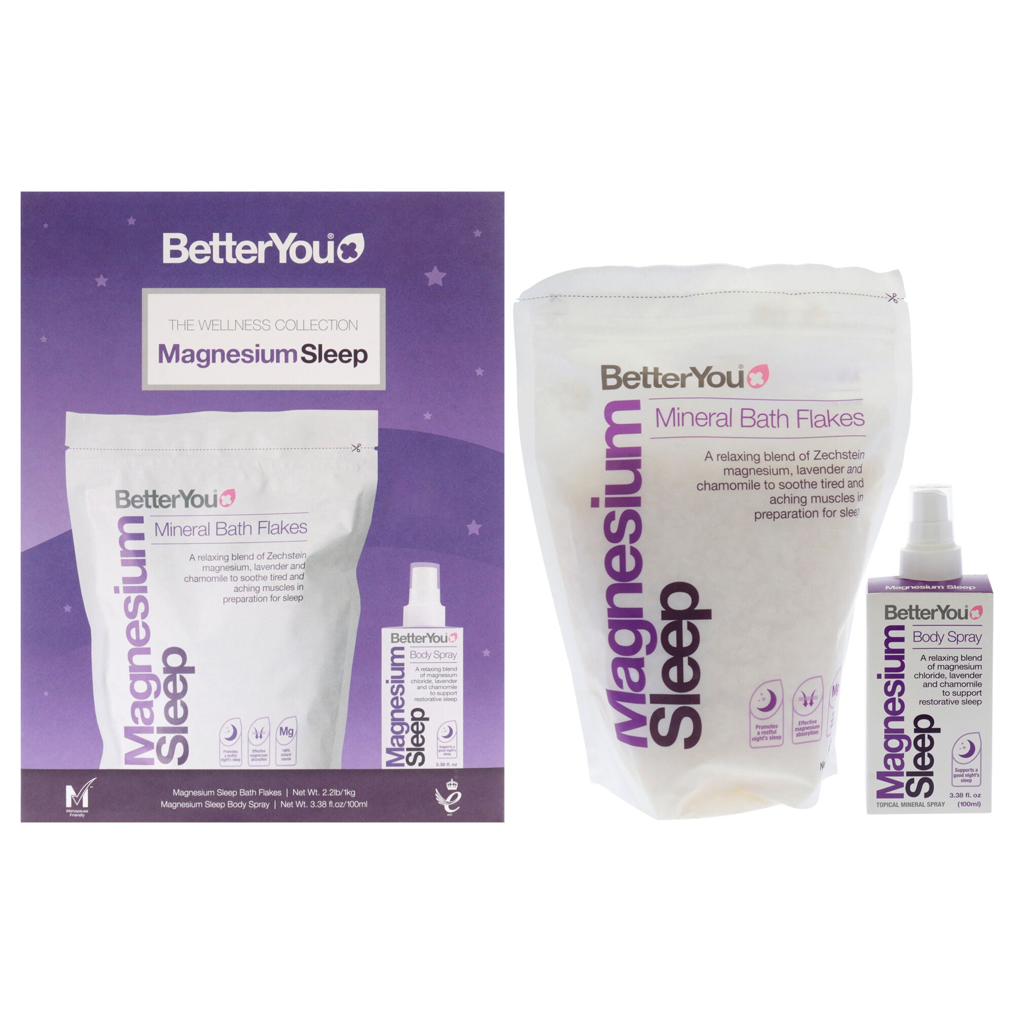 The Wellness Collection - Magnesium Sleep by BetterYou for Unisex - 2 Pc 3.38oz Body Spray, 35.2oz Bath Salt, See Description, hi-res image number 0