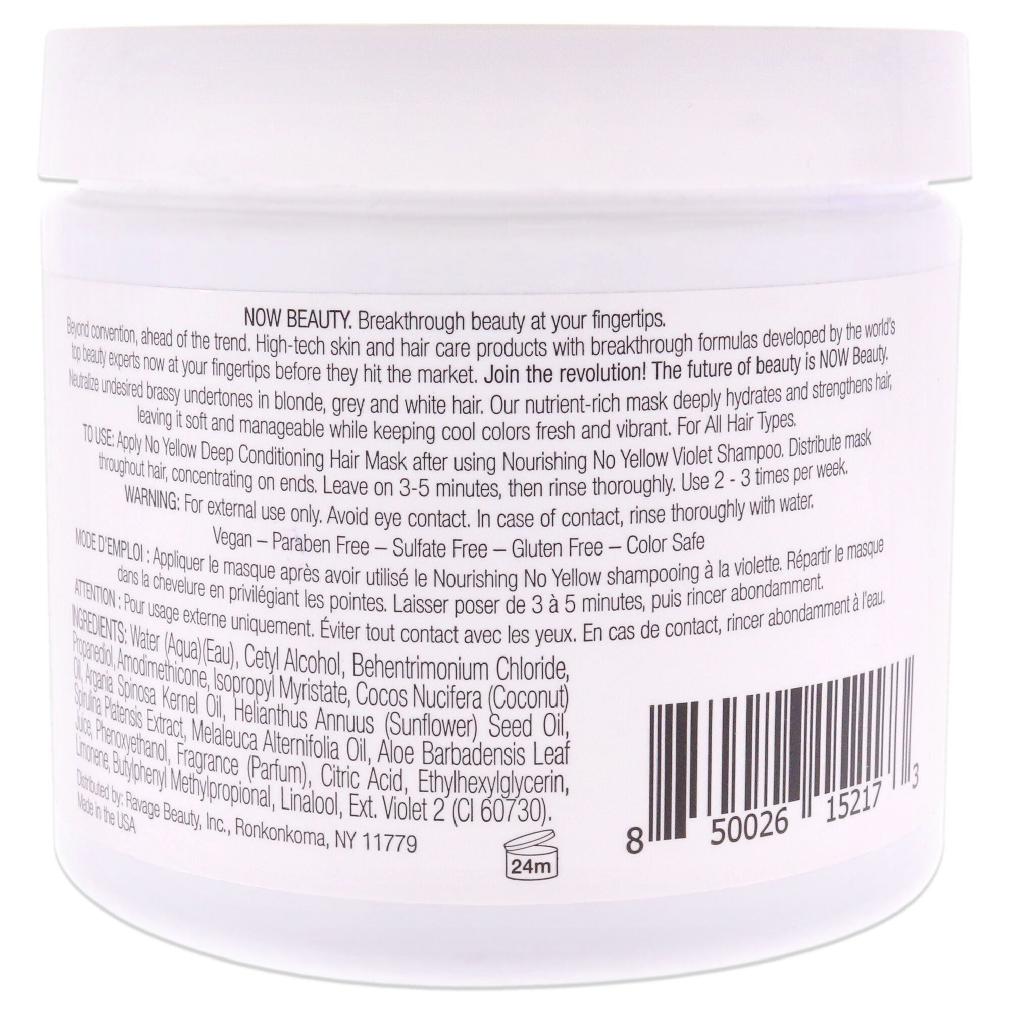 Ultra Hydrating No Yellow Hair Mask by NOW Beauty for Unisex - 16 oz Masque, , alternate image number 3