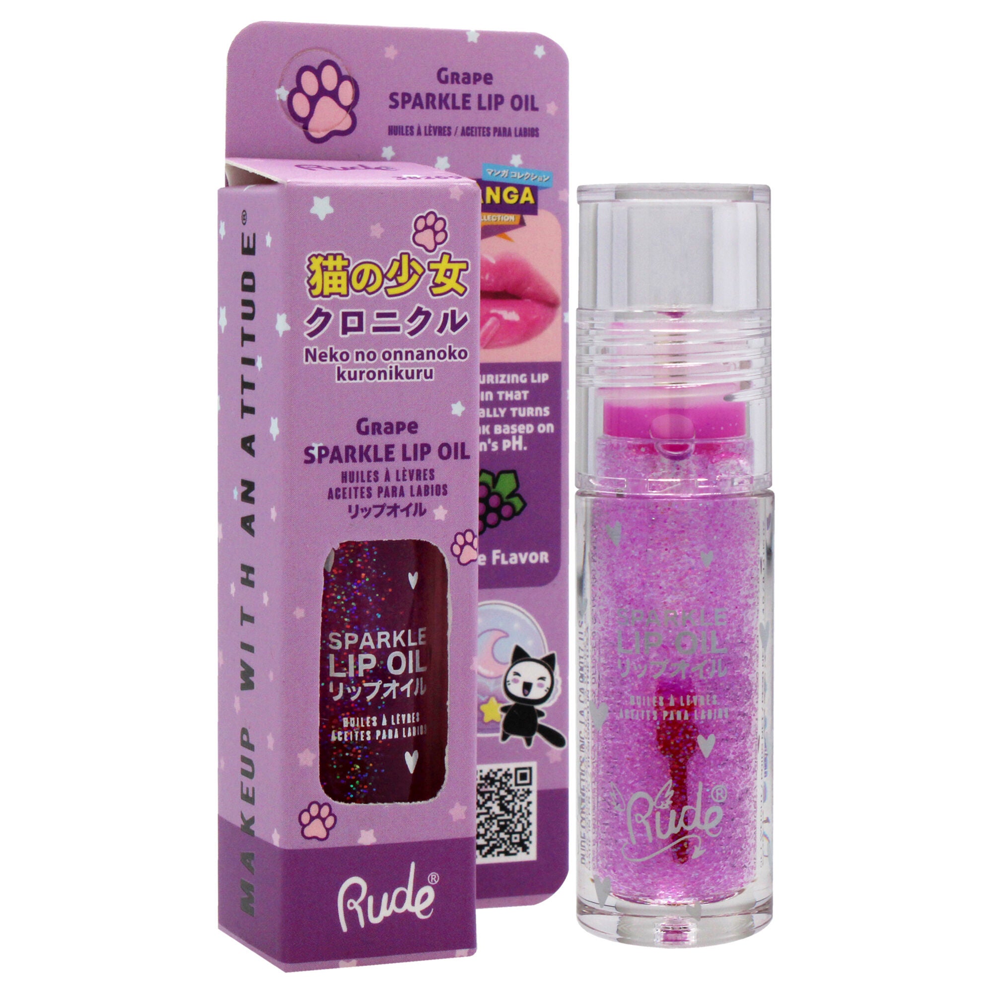 Manga Collection Sparkle Lip Oil - Grape by Rude Cosmetics for Women 0.14oz Lip Oil, See Description, alternate image number 1