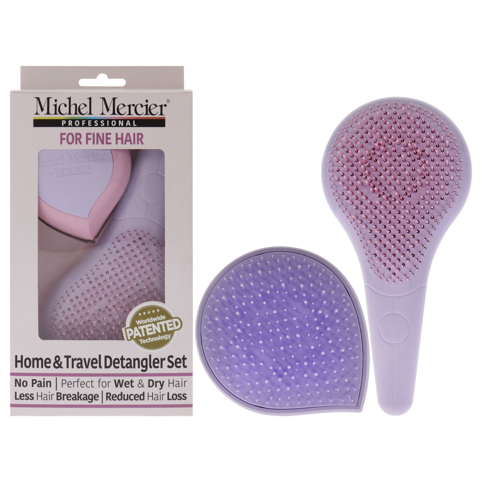 Home and Travel Detangler Set - Fine Hair by Michel Mercier for Unisex - 2 Pc The Classic Detangler Brush, The Travel Detangler Brush, See Description, hi-res image number 0