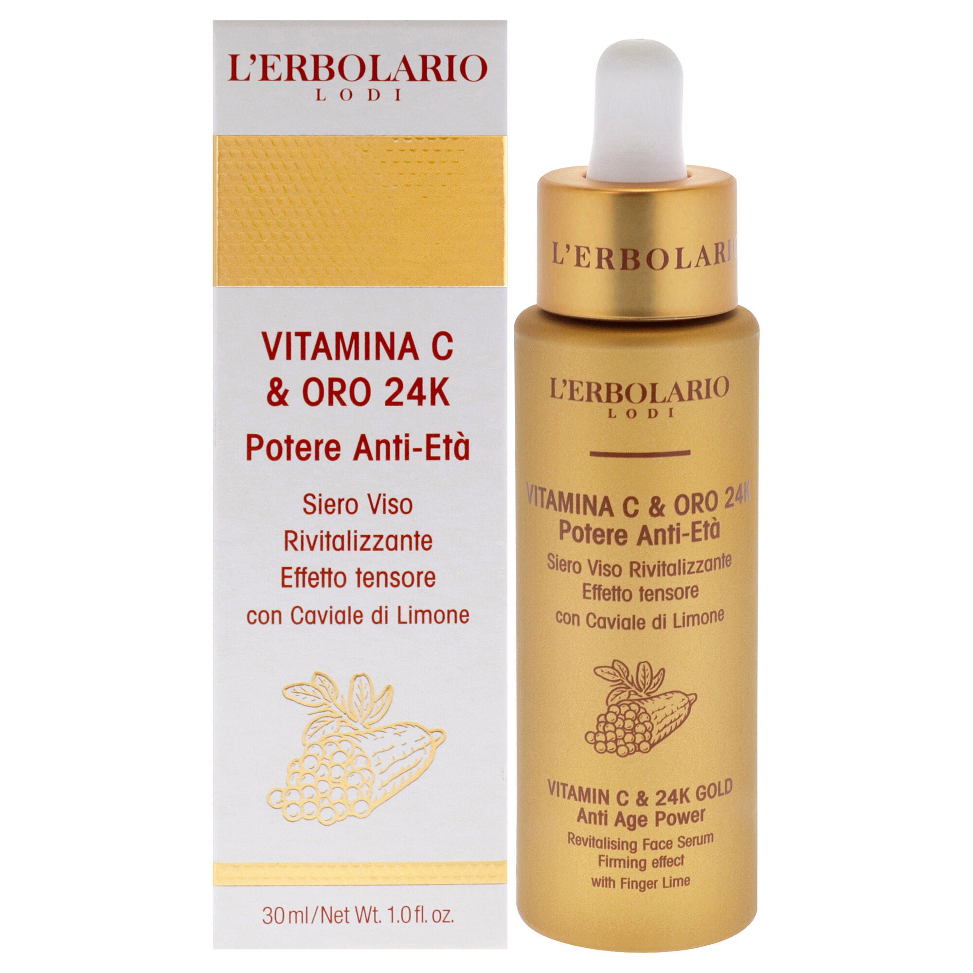 Vitamin C and 24K Gold Anti Age Power Revitalising Face Serum by LErbolario for Unisex - 1 oz Serum, See Description, hi-res image number 0