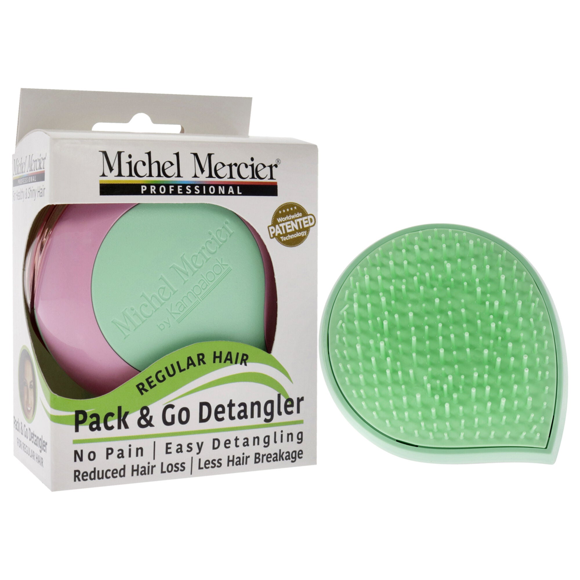 Pack and Go Detangler Regular Hair - Green-Pink by Michel Mercier for Unisex - 1 Pc Hair Brush, See Description, alternate image number 1
