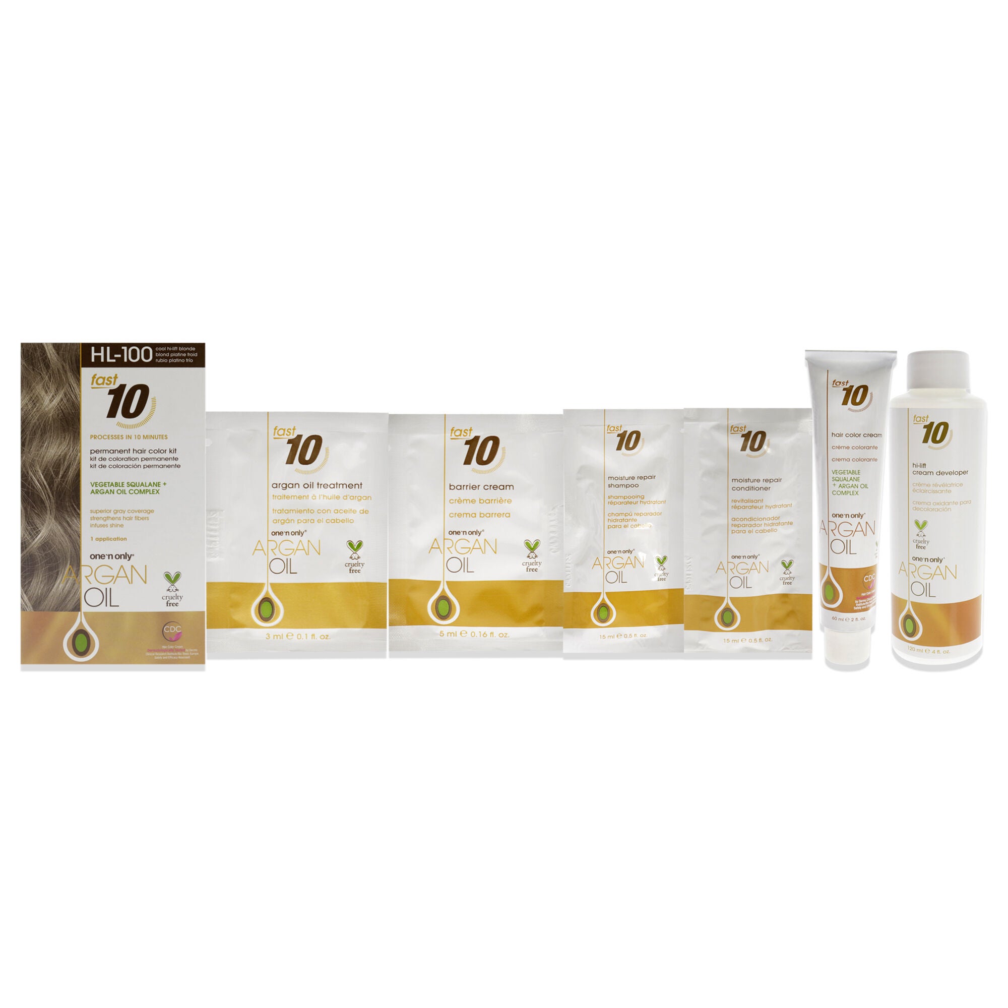 Argan Oil Fast 10 Permanent Hair Color Kit - HL-100 Cool Hi-Lift Blonde by One n Only for Unisex - 1 Pc Hair Color, See Description, hi-res image number 0
