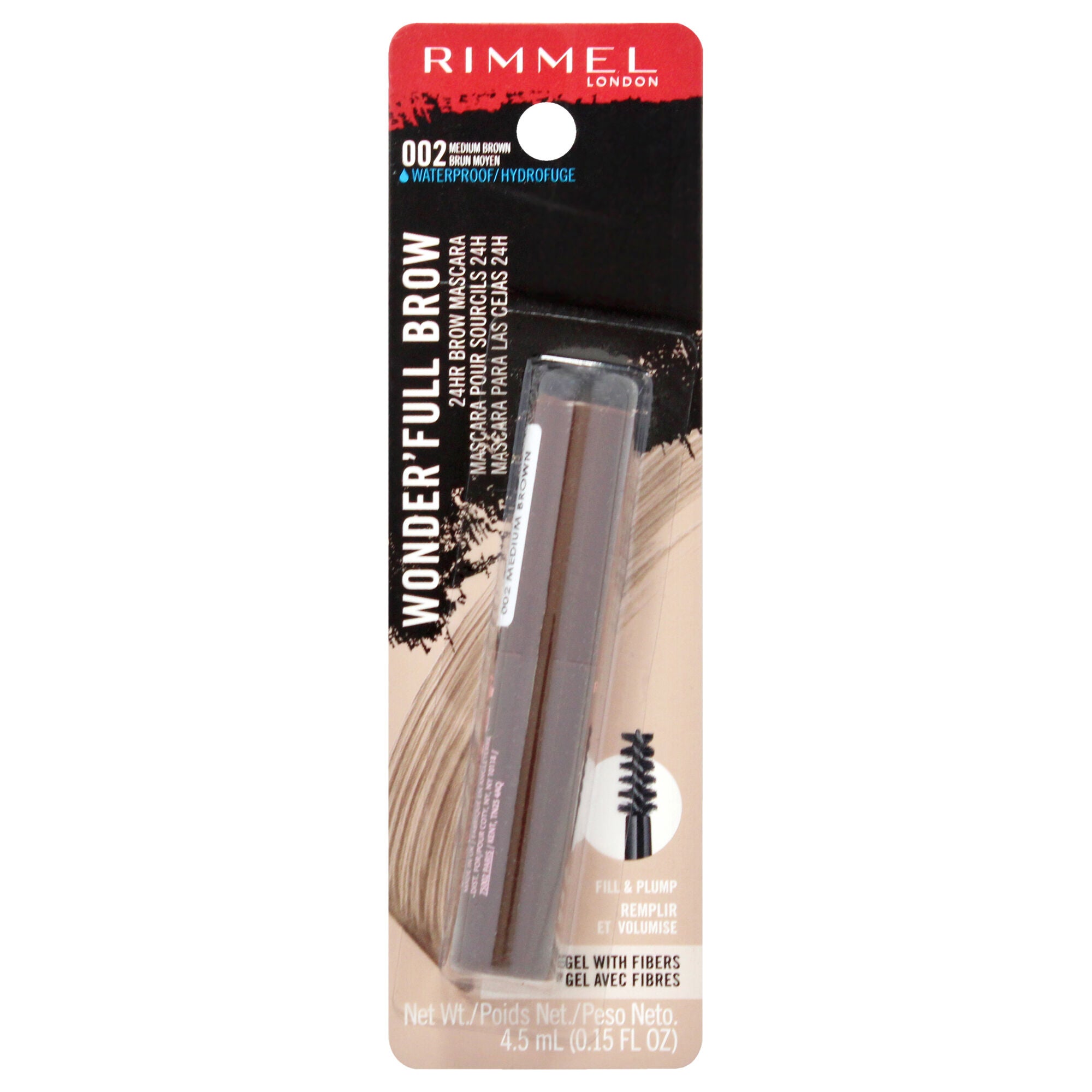 Wonder Full 24HR Brow Mascara - 002 Medium Brown by Rimmel London for Women - 0.15 oz Mascara, See Description, hi-res image number 0