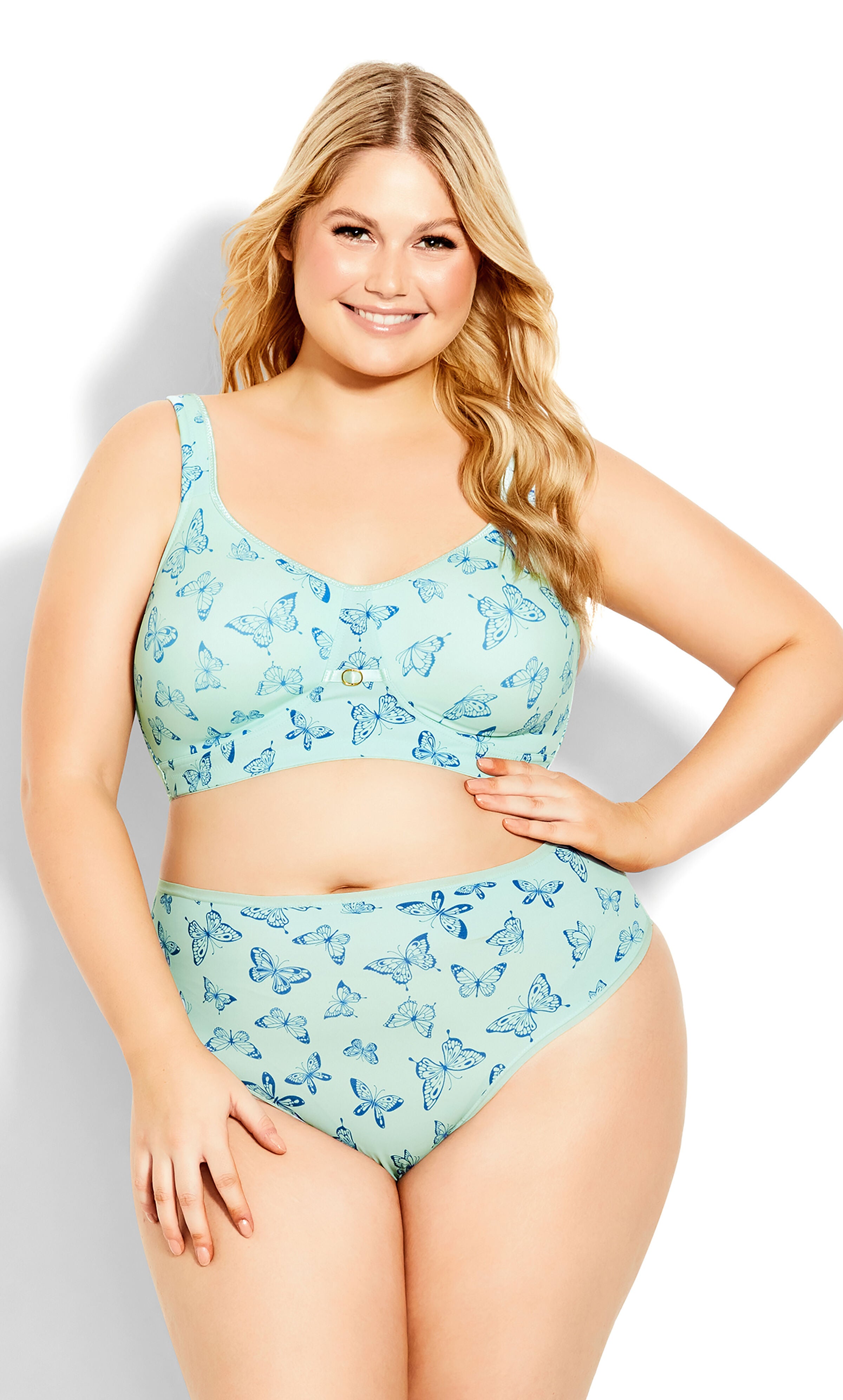 Microfiber Hi Cut Print Brief - aqua butterfly, Blue, hi-res image number 0