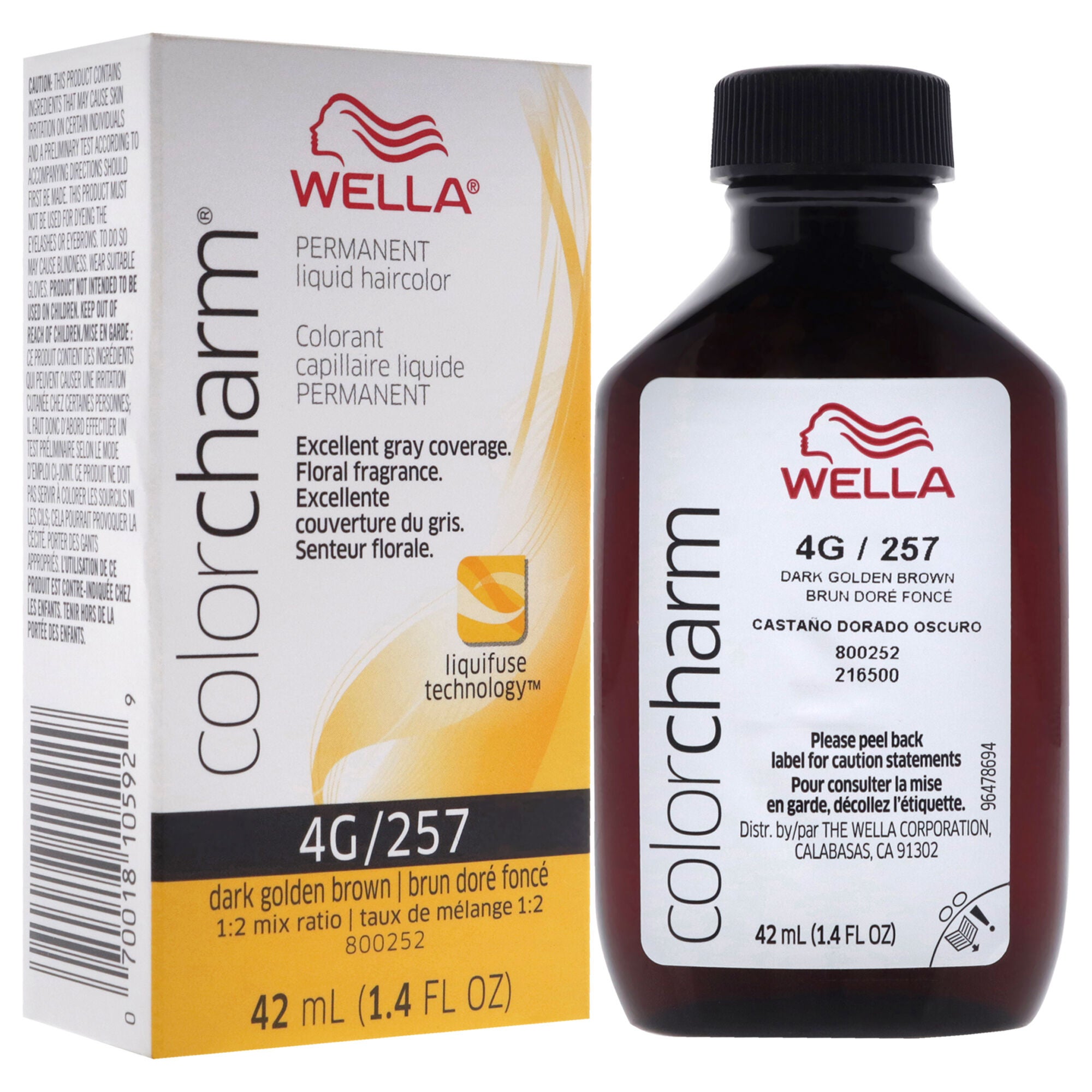 Color Charm Permanent Liquid Hair Color - 4G 257 Dark Golden Brown by Wella for Unisex - 1.42 oz Hair Color, See Description, alternate image number 2