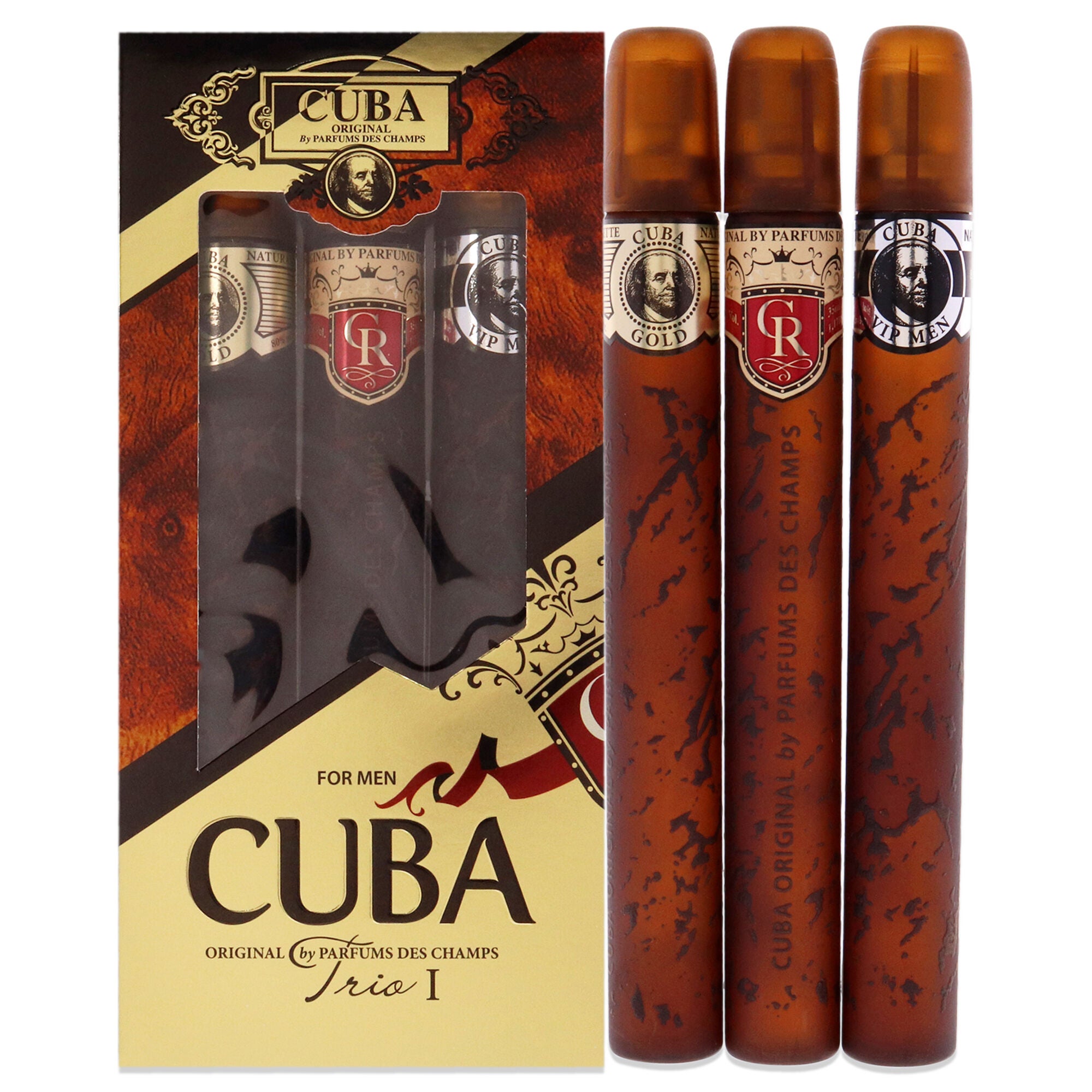 Cuba Trio 1 by Cuba for Men - 3 Pc Gift Set 1.17oz Cuba Gold EDT Spray, 1.17oz Cuba Royal EDT Spray, 1.17oz Cuba VIP EDT Spray, See Description, hi-res image number 0