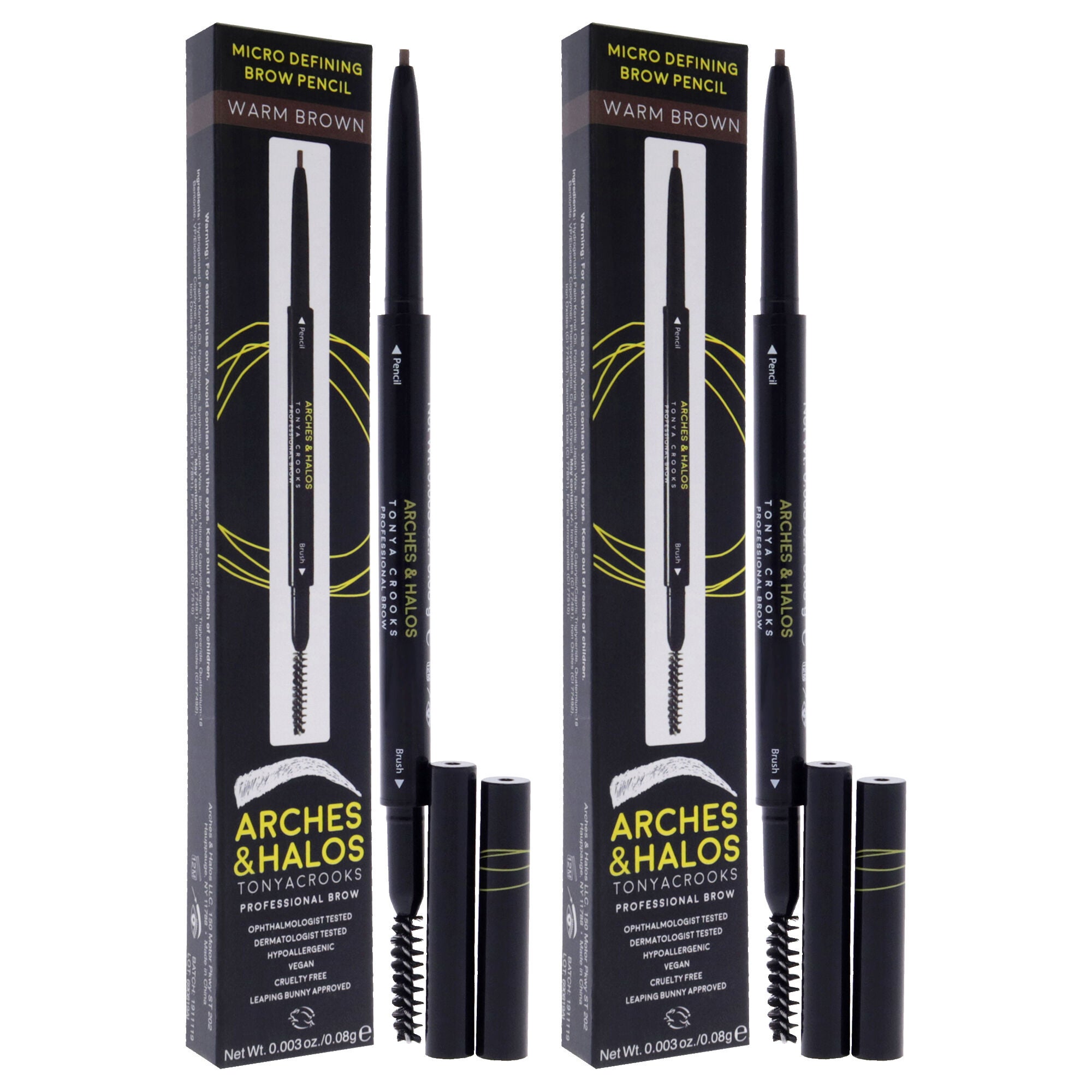 Micro Defining Brow Pencil - Warm Brown by Arches and Halos for Women - 0.003 oz Eyebrow Pencil - Pack of 2, See Description, alternate image number 1