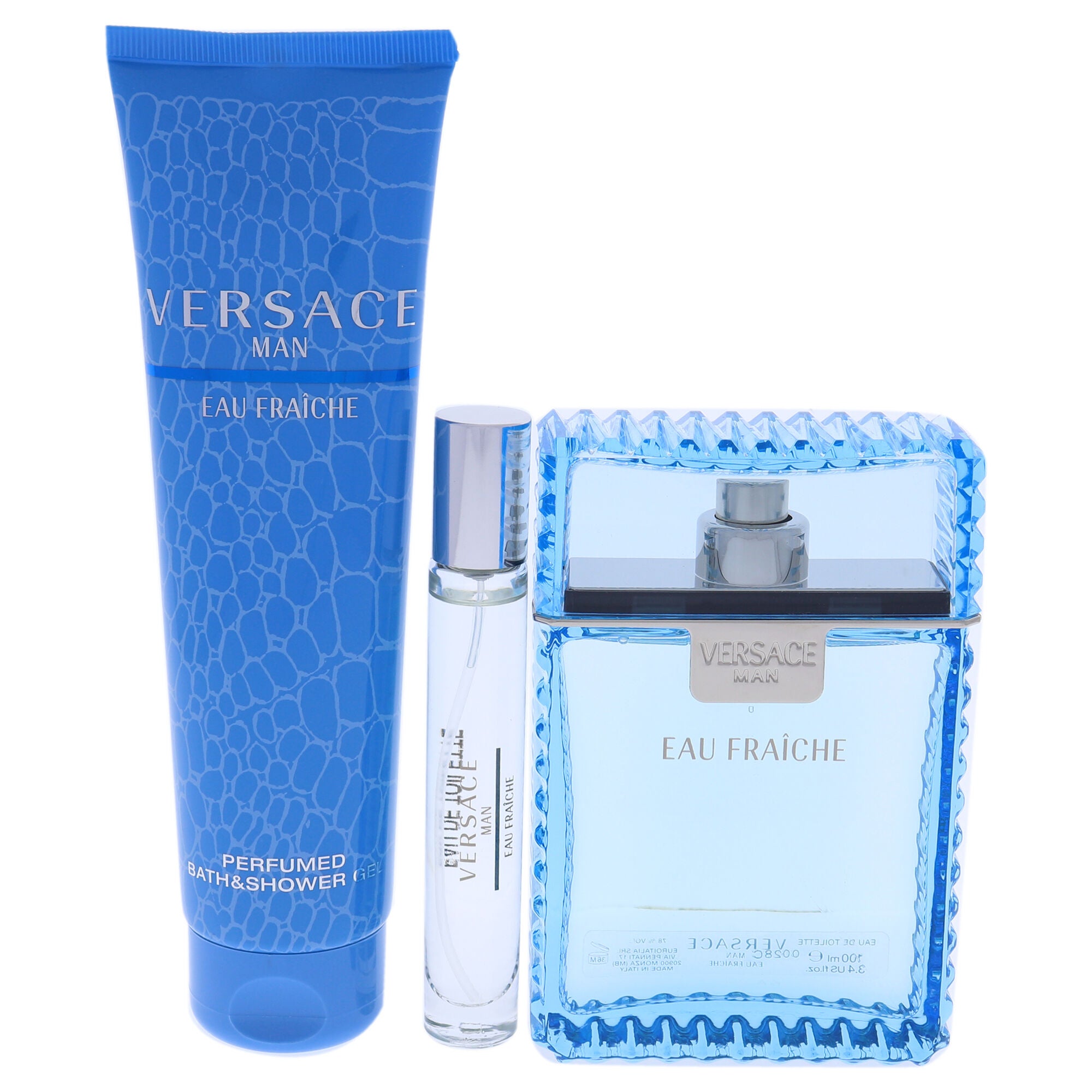 Versace Man Eau Fraiche by Versace for Men - 3 Pc Gift Set 3.4oz EDT Spray, 10ml EDT Spray, 5oz Bath and Shower Gel, See Description, alternate image number 1