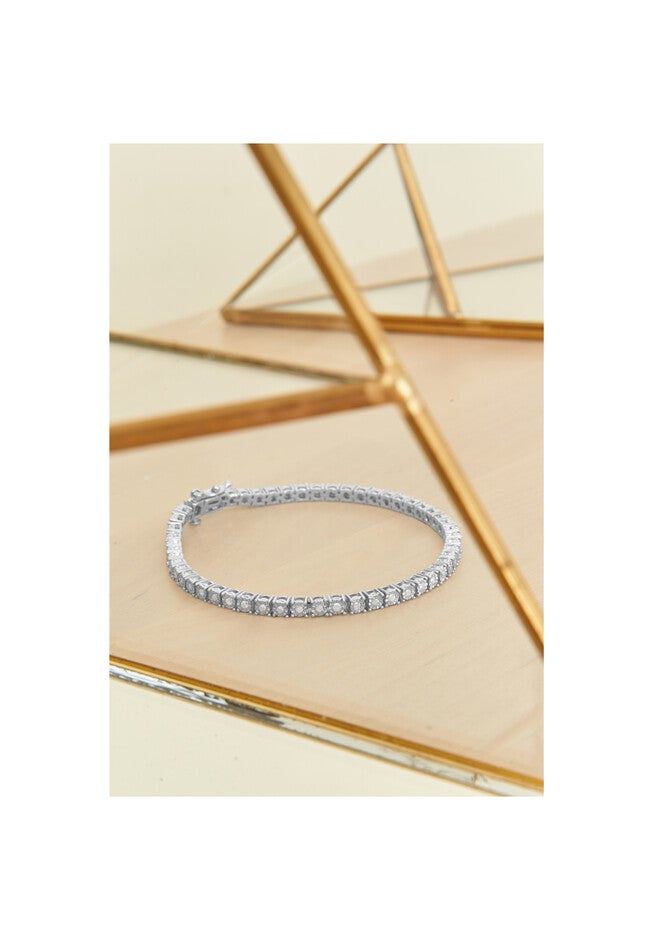 Sterling Silver Miracleset Diamond Round Faceted Bezel Tennis Bracelet 6 inches, , alternate image number null