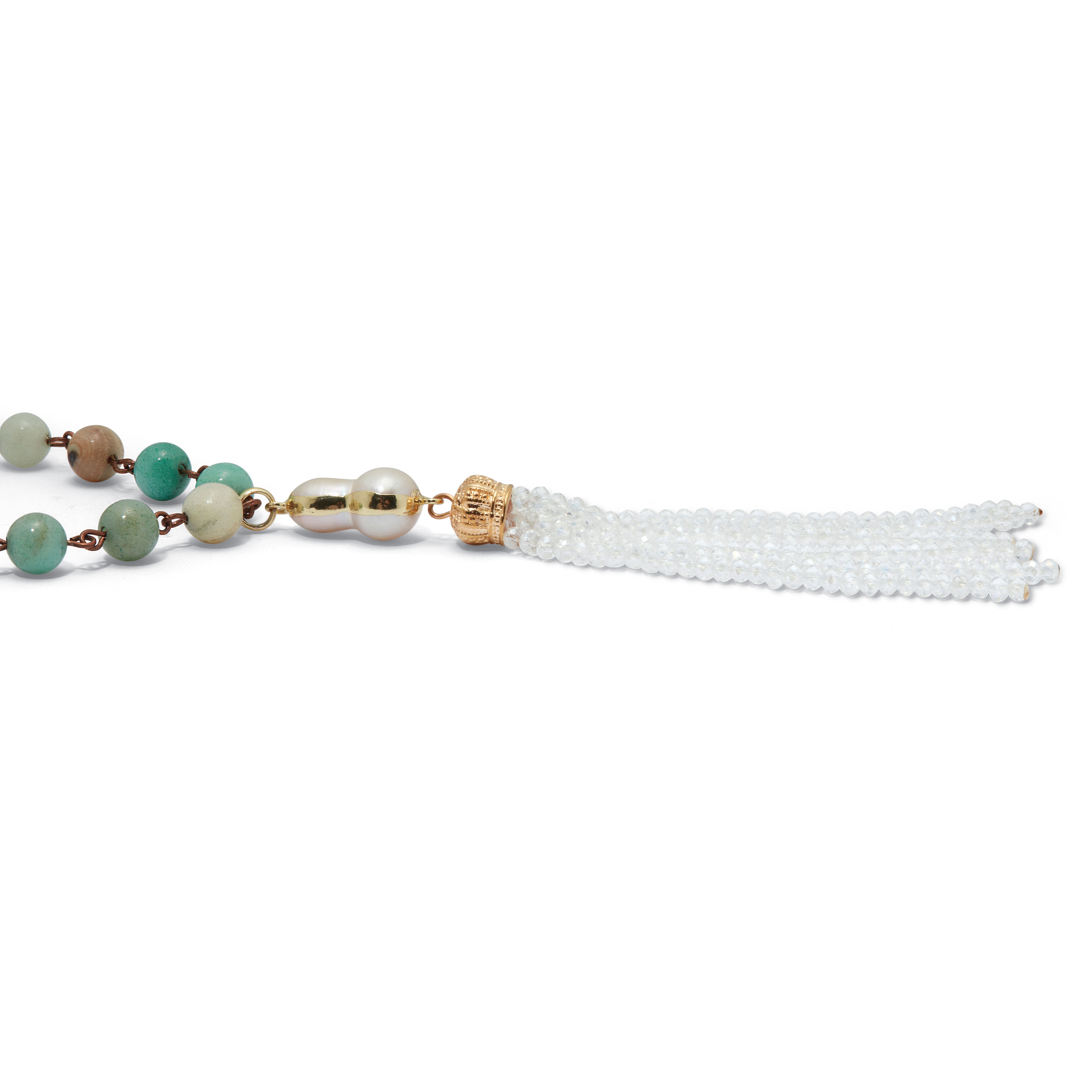 Genuine Green Amazonite Goldtone Beaded Tassel Necklace 34-inch, WHITE, on-hover image number 1