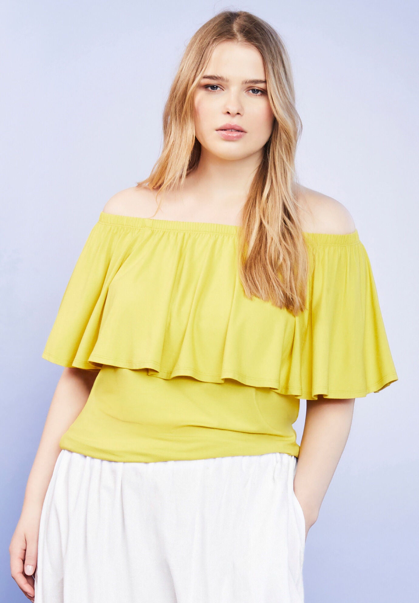 Off-The-Shoulder Ruffle Top, LIGHT MOSS, hi-res image number 0
