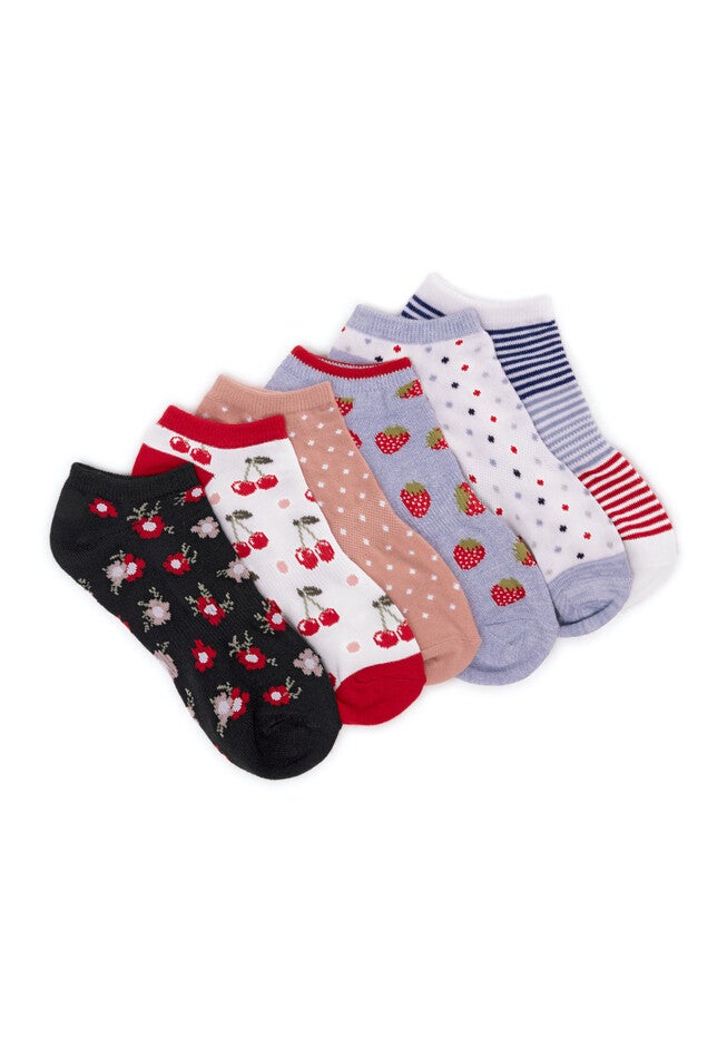 6 Pair Pack Ankle Socks, POPPY DITZY, hi-res image number 0