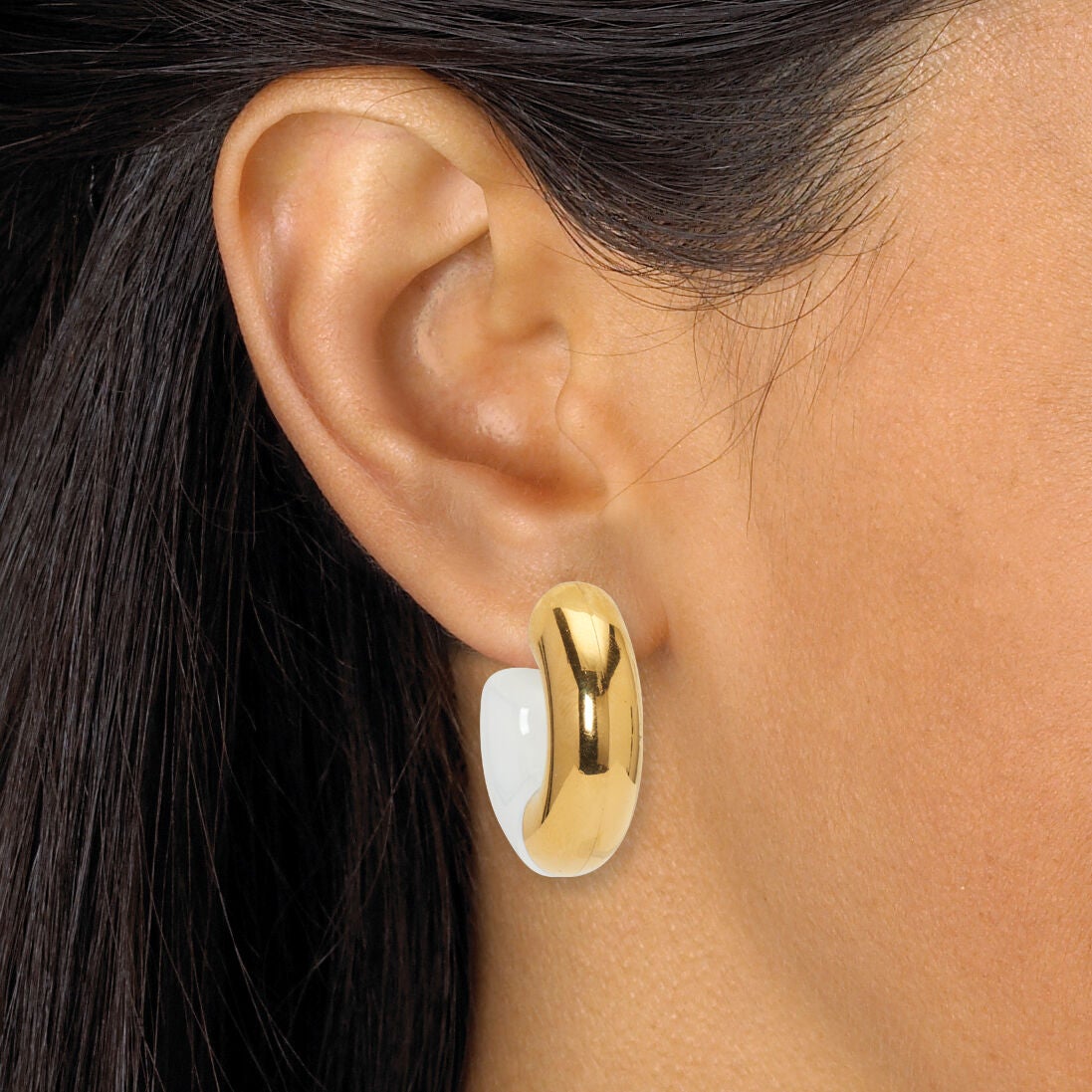 Acrylic Link Necklace and Gold Ion-Plated Stainless Steel Hoop Earrings Set, GOLD, alternate image number 3