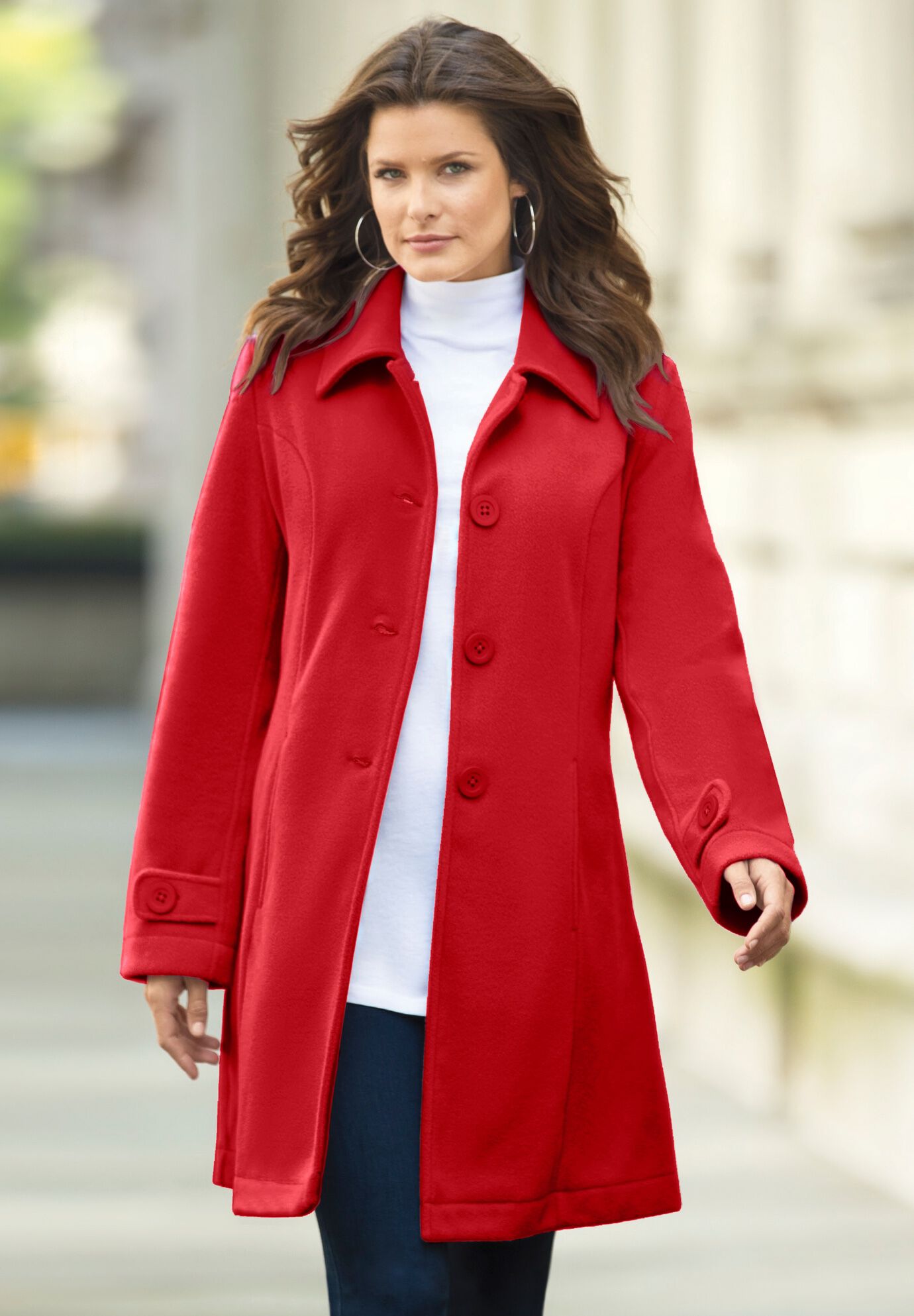 Plus Size Button Up Fleece Jacket, NAVY, alternate image number 2